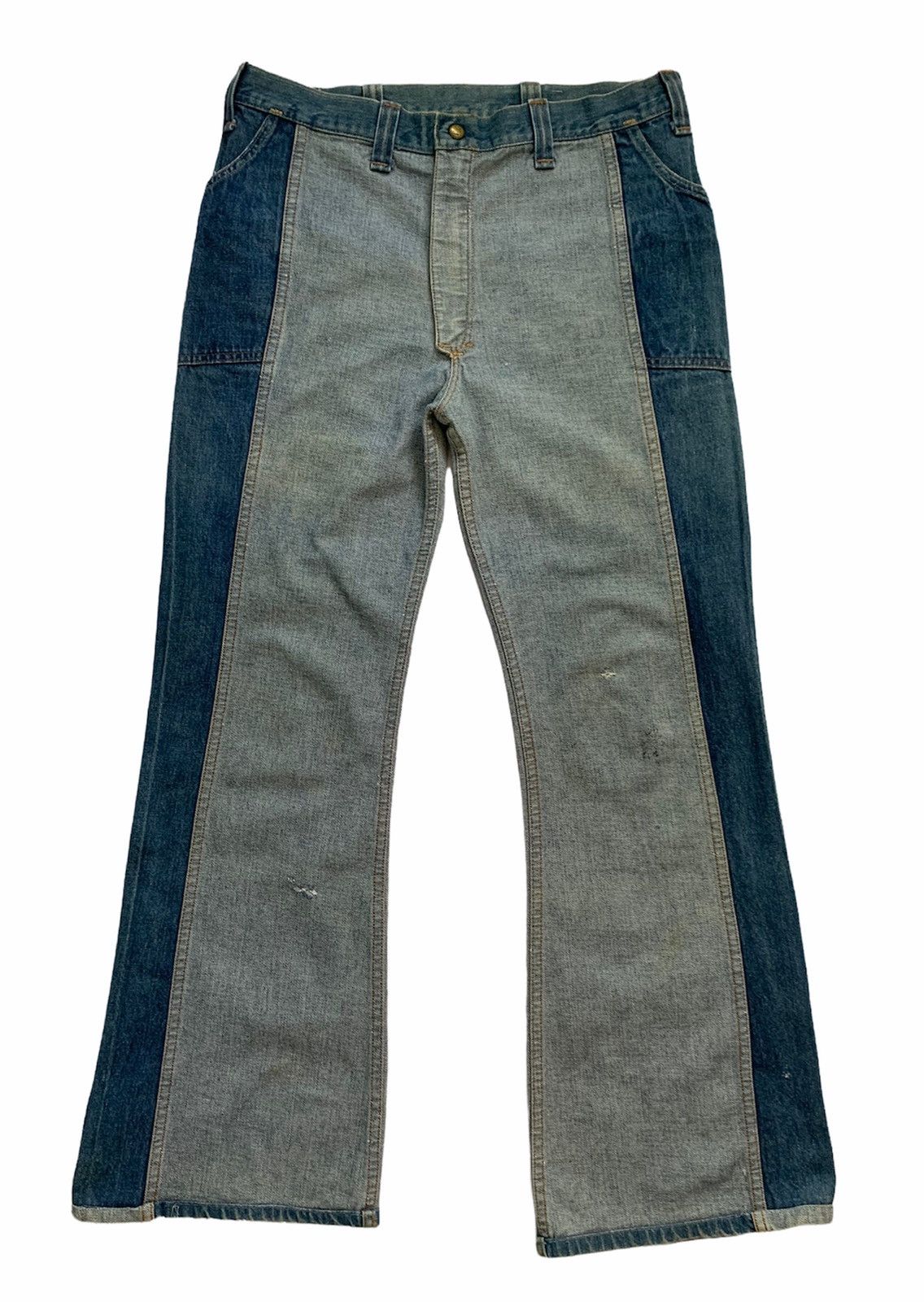 If Six Was Nine × Lee 🔥 70s Jeans Lee Reversible Flare Two Tone Patchwork Pants Size US 33 - 1 Thumbnail