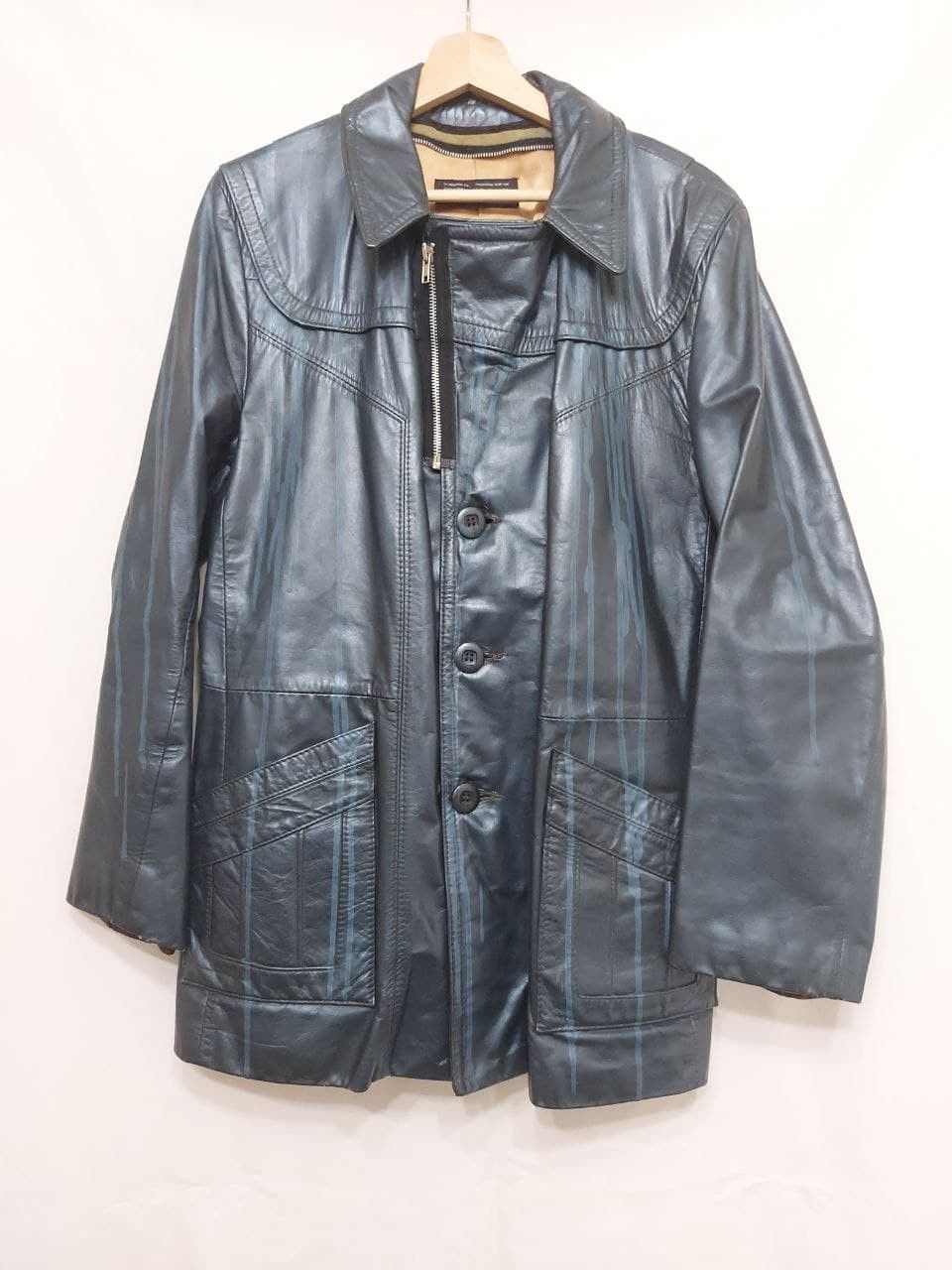 image of Geoffrey B Small Reworked Metallic Vomit Paint Leather Jacket in Blue, Men's (Size Medium)