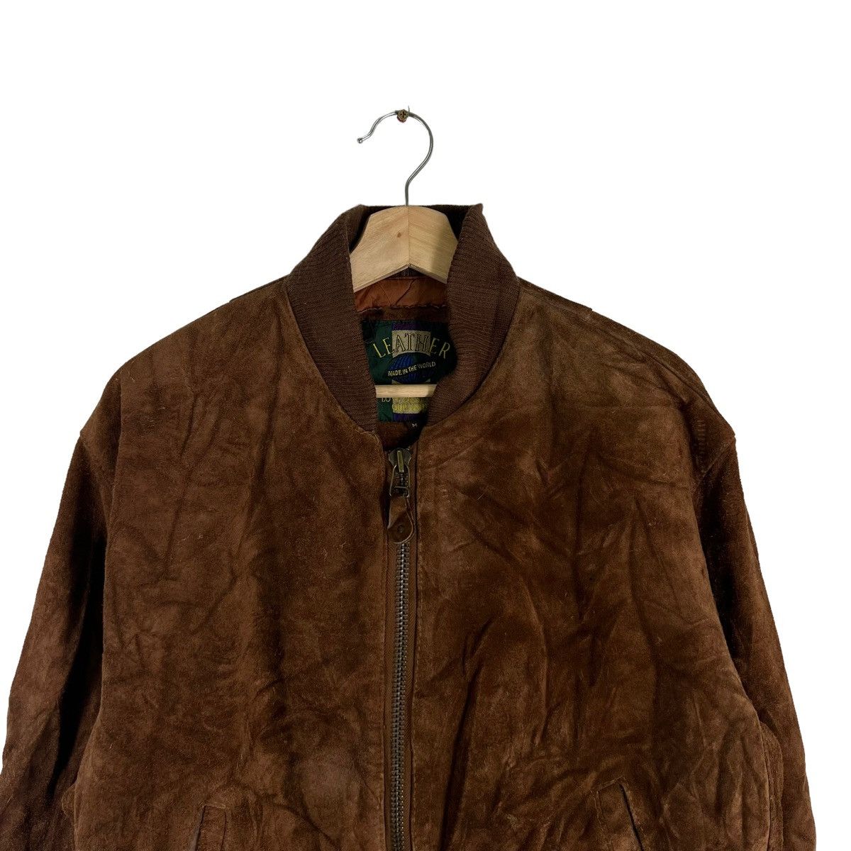 Vintage VINTAGE BOMBER LEATHER JACKET SUIDE RARE DESIGN Size US M / EU 48-50 / 2 - 2 Thumbnail