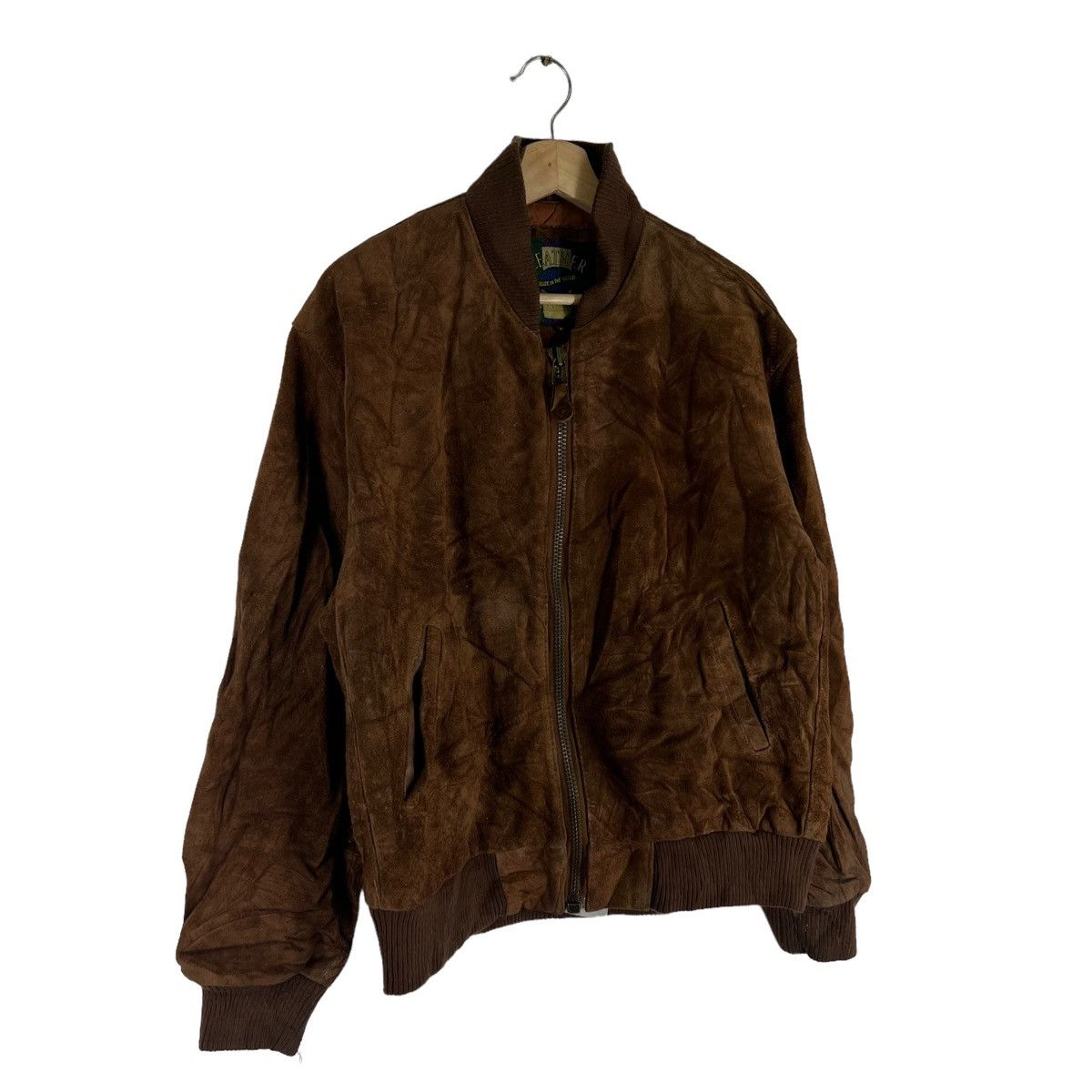 Vintage VINTAGE BOMBER LEATHER JACKET SUIDE RARE DESIGN Size US M / EU 48-50 / 2 - 3 Thumbnail