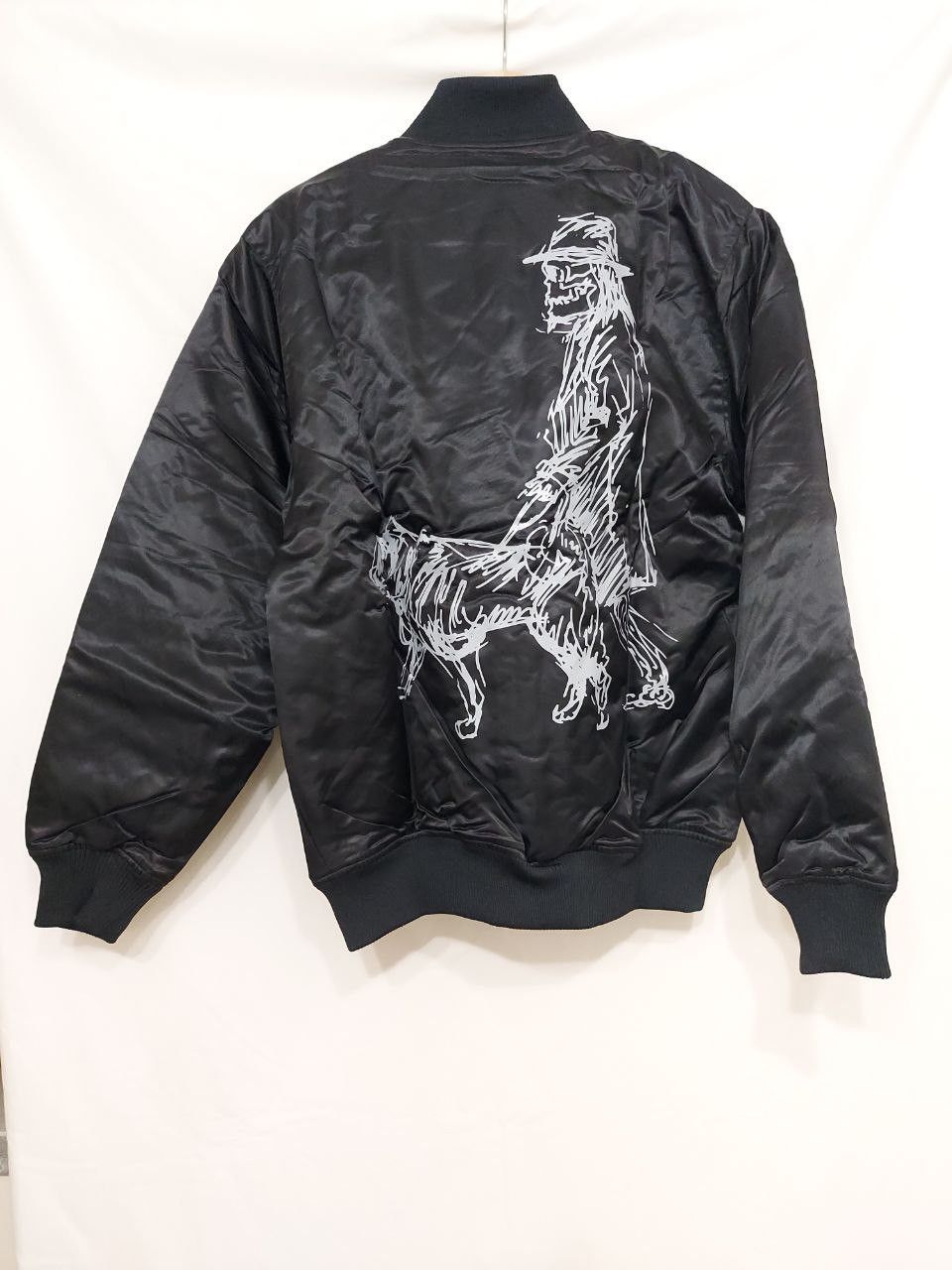 image of New Era x Yohji Yamamoto Aw17 Fw17 Sketch Print Bomber Jacket in Black White, Men's (Size Medium)