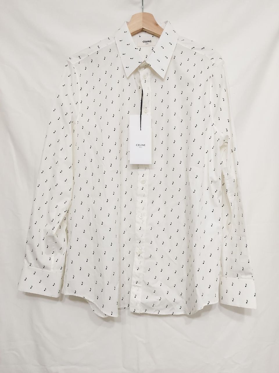 image of Celine x Hedi Slimane Ss19 Music Note Shirt in White Black, Men's (Size Medium)