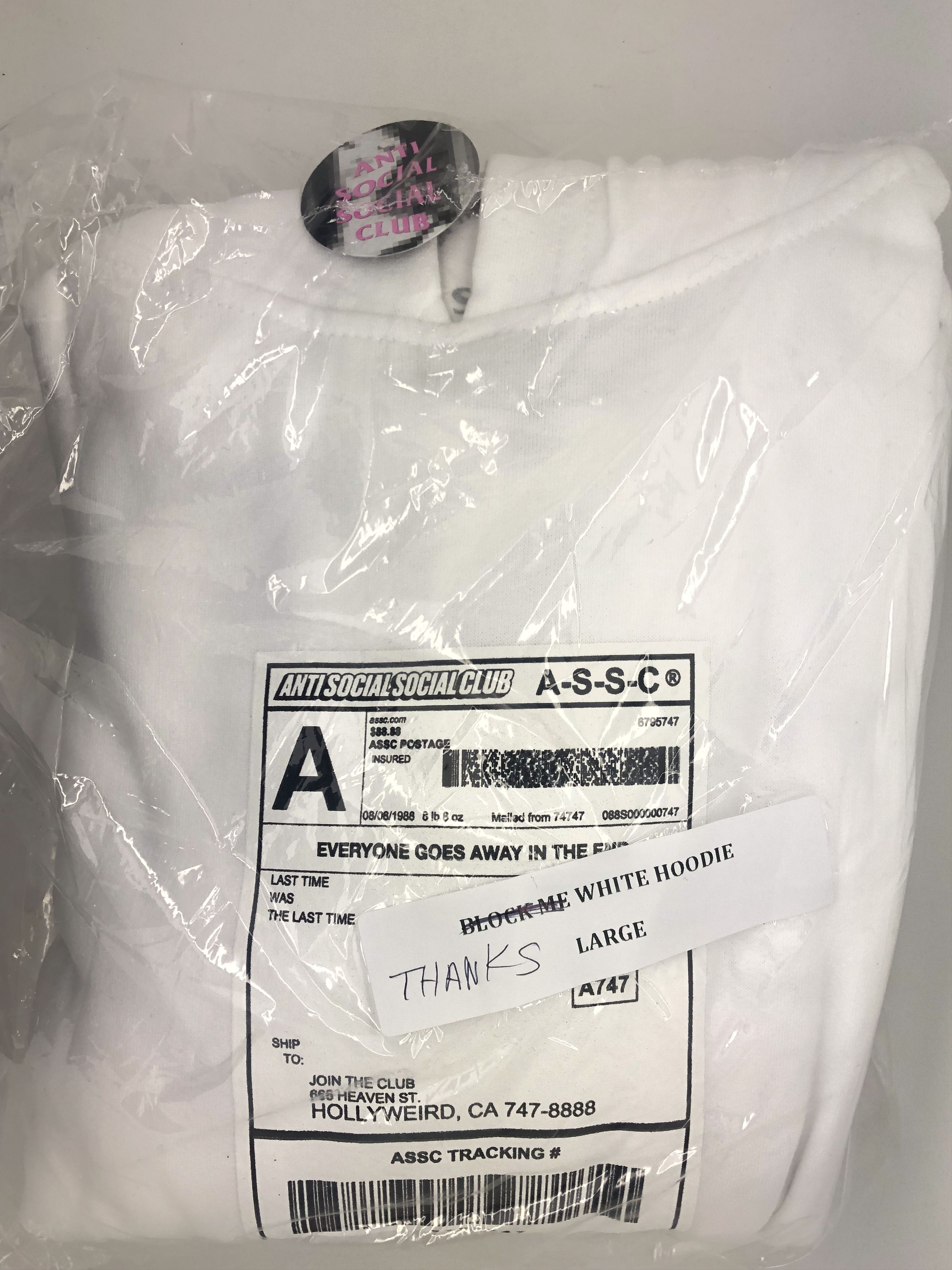 image of Anti Social Social Club Ds Assc Label Logo Thank God White Hoodie Bape Kith Kaws, Men's (Size Large