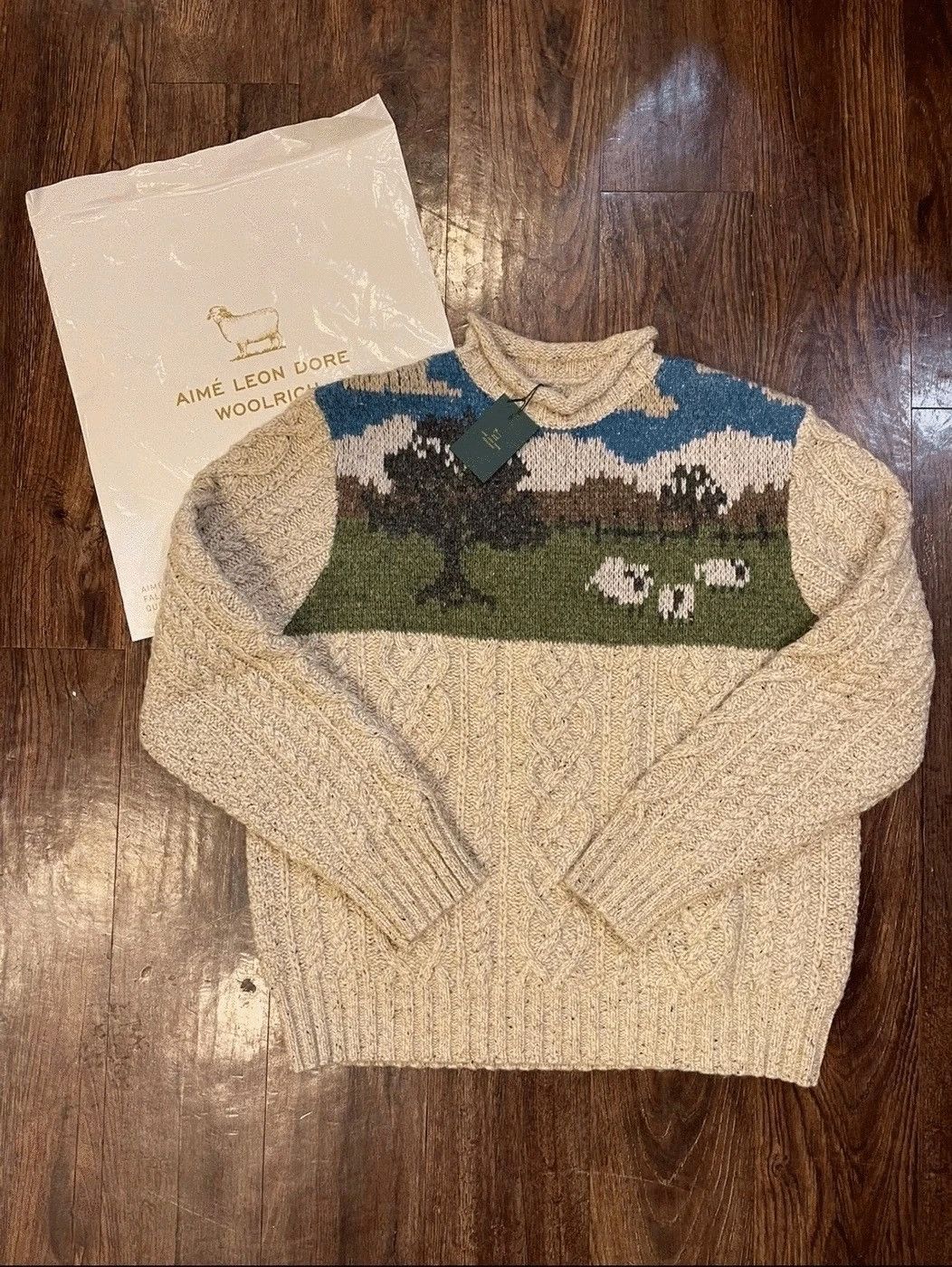 image of Aime Leon Dore x Woolrich Woolen Mills Ald / Woolrich Cablelink Sheep Sweater - L in Pristine Fleck