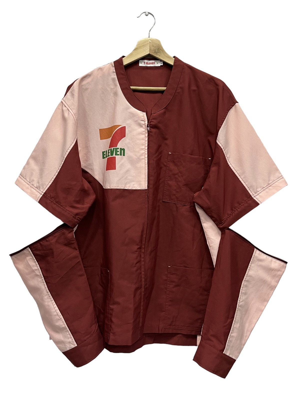 Garment Reproduction of Workers 🔥Vtg 7 ELEVEN JAPAN Zipper Up Polyester 2 Way Sleeves Shirt Size US XL / EU 56 / 4 - 3 Thumbnail
