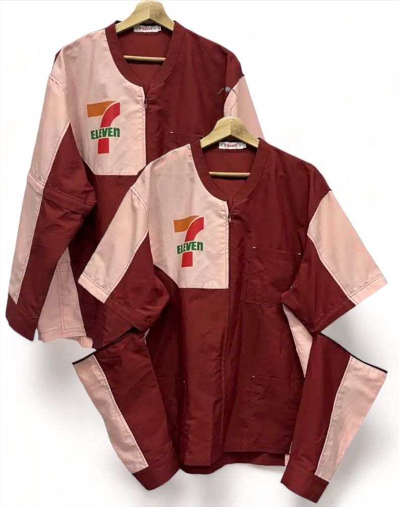 Garment Reproduction of Workers 🔥Vtg 7 ELEVEN JAPAN Zipper Up Polyester 2 Way Sleeves Shirt Size US XL / EU 56 / 4 - 2 Thumbnail