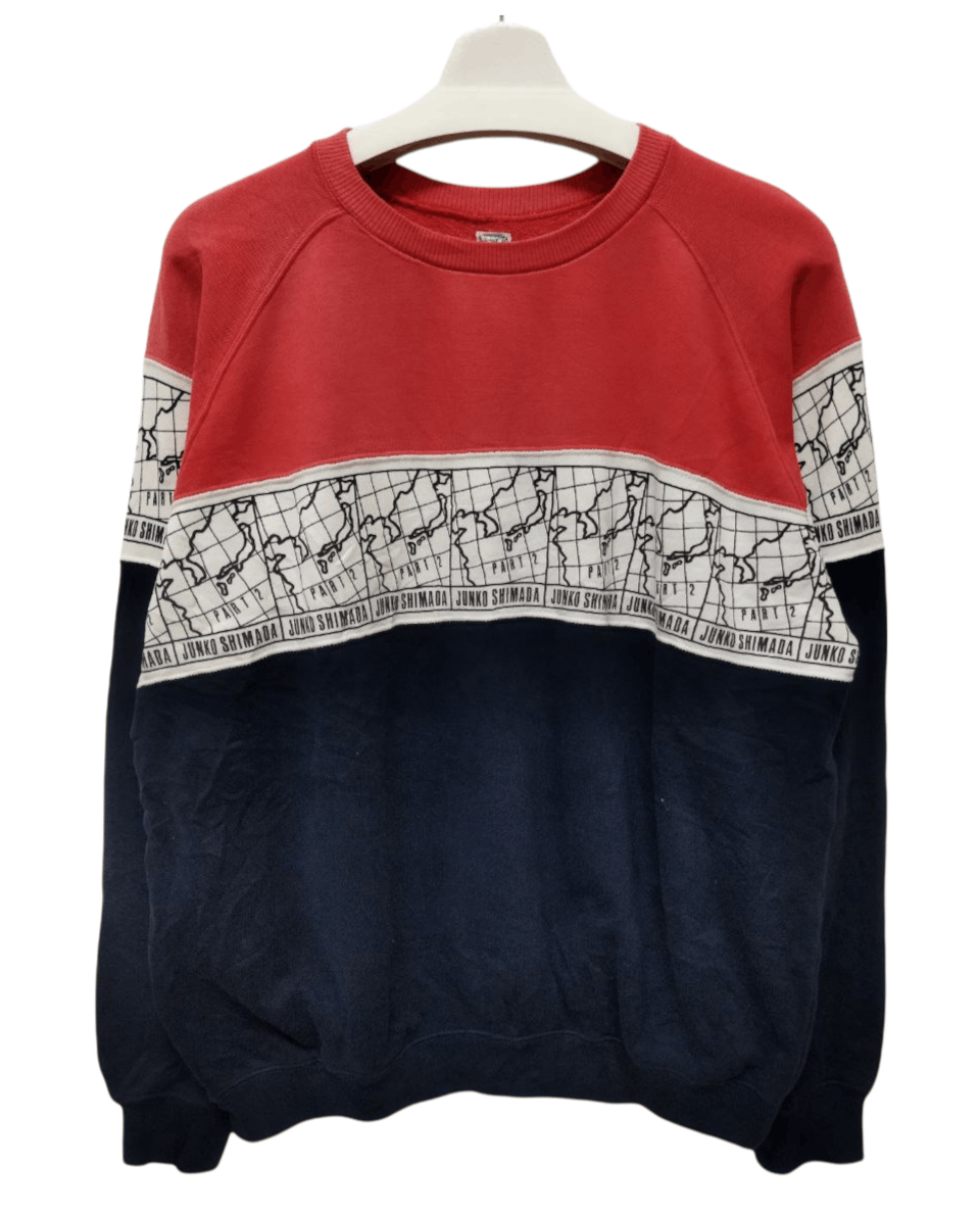 image of Best Offervintage Junko Shimada Map Sweatshirt in Blue/Red, Men's (Size Medium)