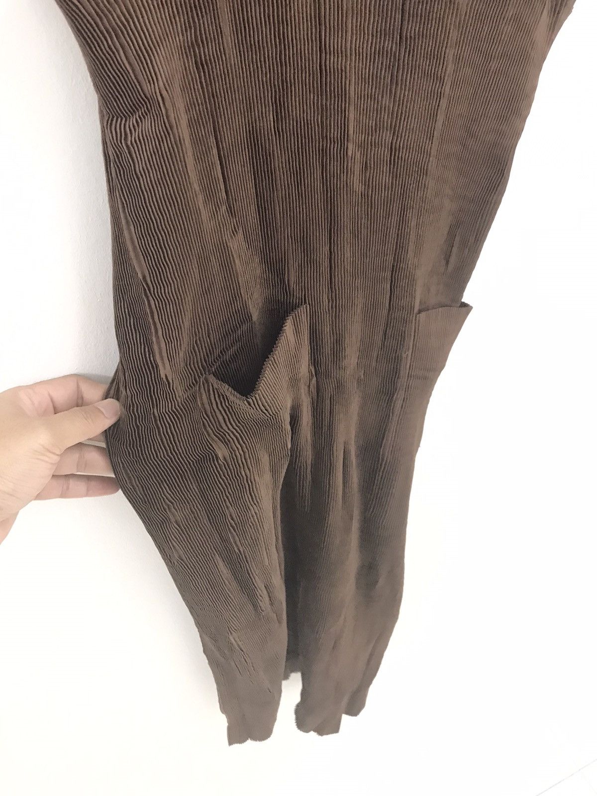 Vtg 90s Issey Miyake Brown Pleats Dress Single Button