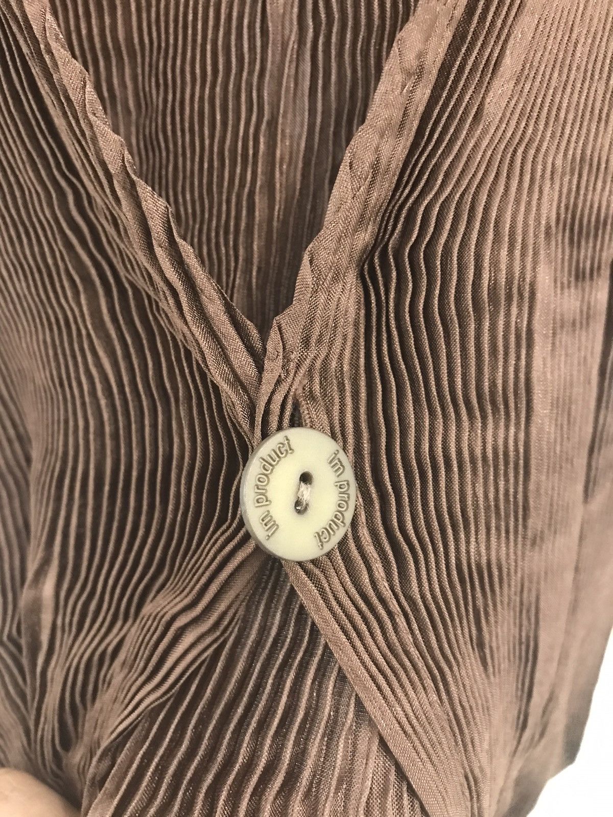 Vtg 90s Issey Miyake Brown Pleats Dress Single Button