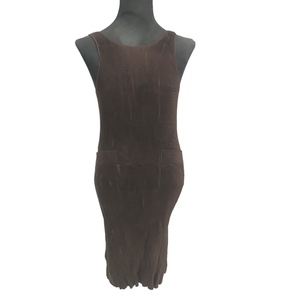 Vtg 90s Issey Miyake Brown Pleats Dress Single Button