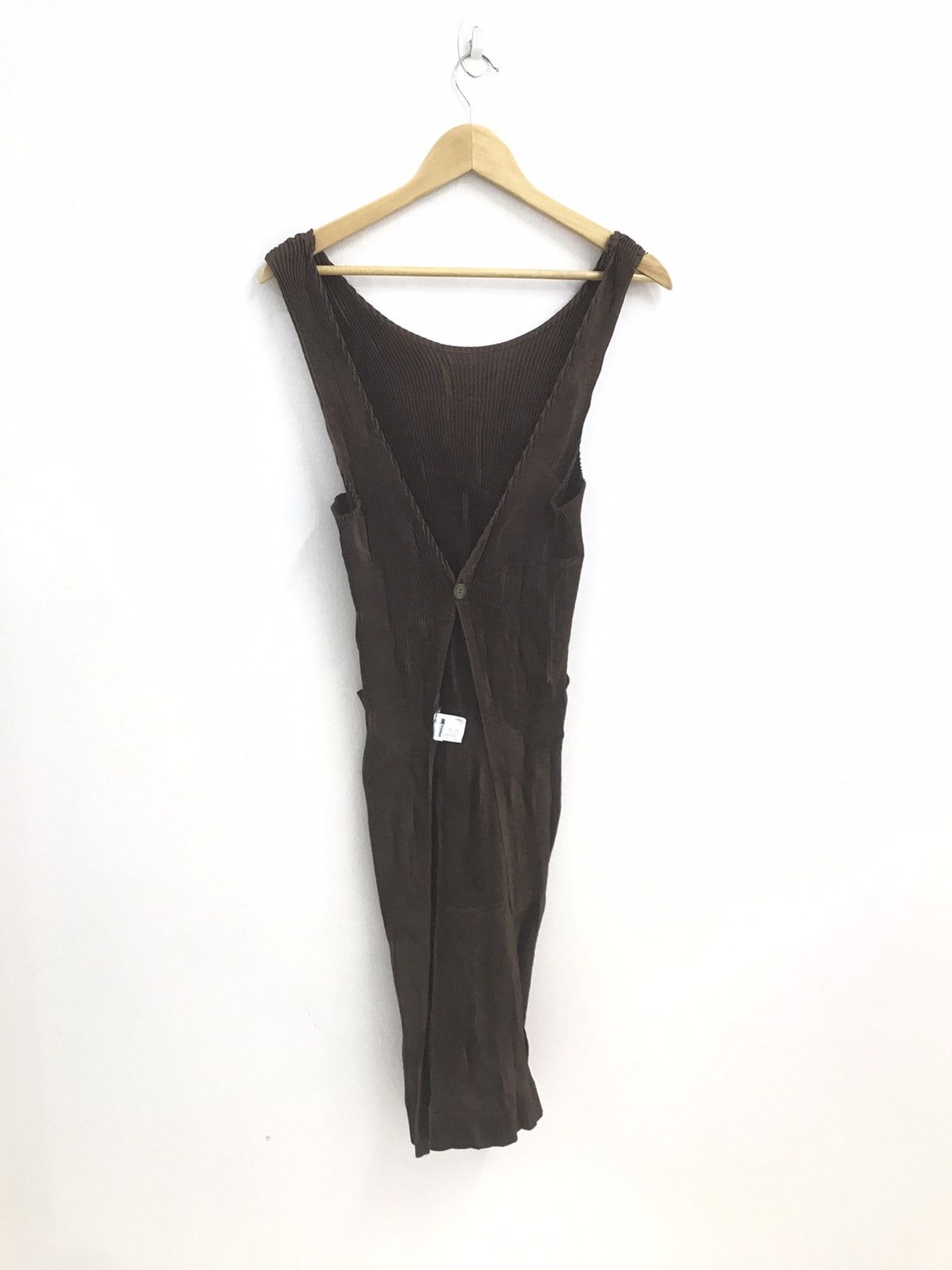 Vtg 90s Issey Miyake Brown Pleats Dress Single Button