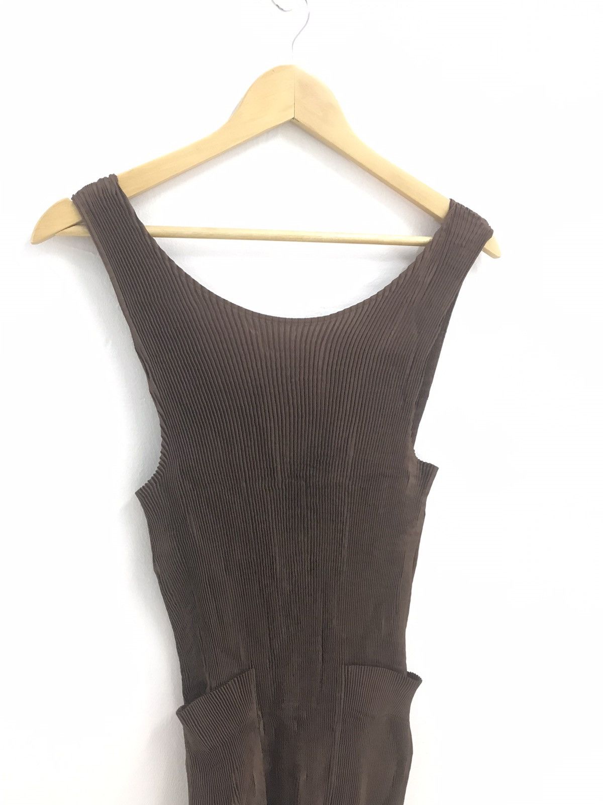 Vtg 90s Issey Miyake Brown Pleats Dress Single Button