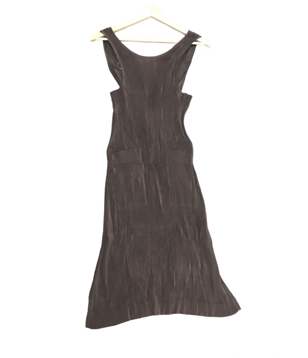 Vtg 90s Issey Miyake Brown Pleats Dress Single Button