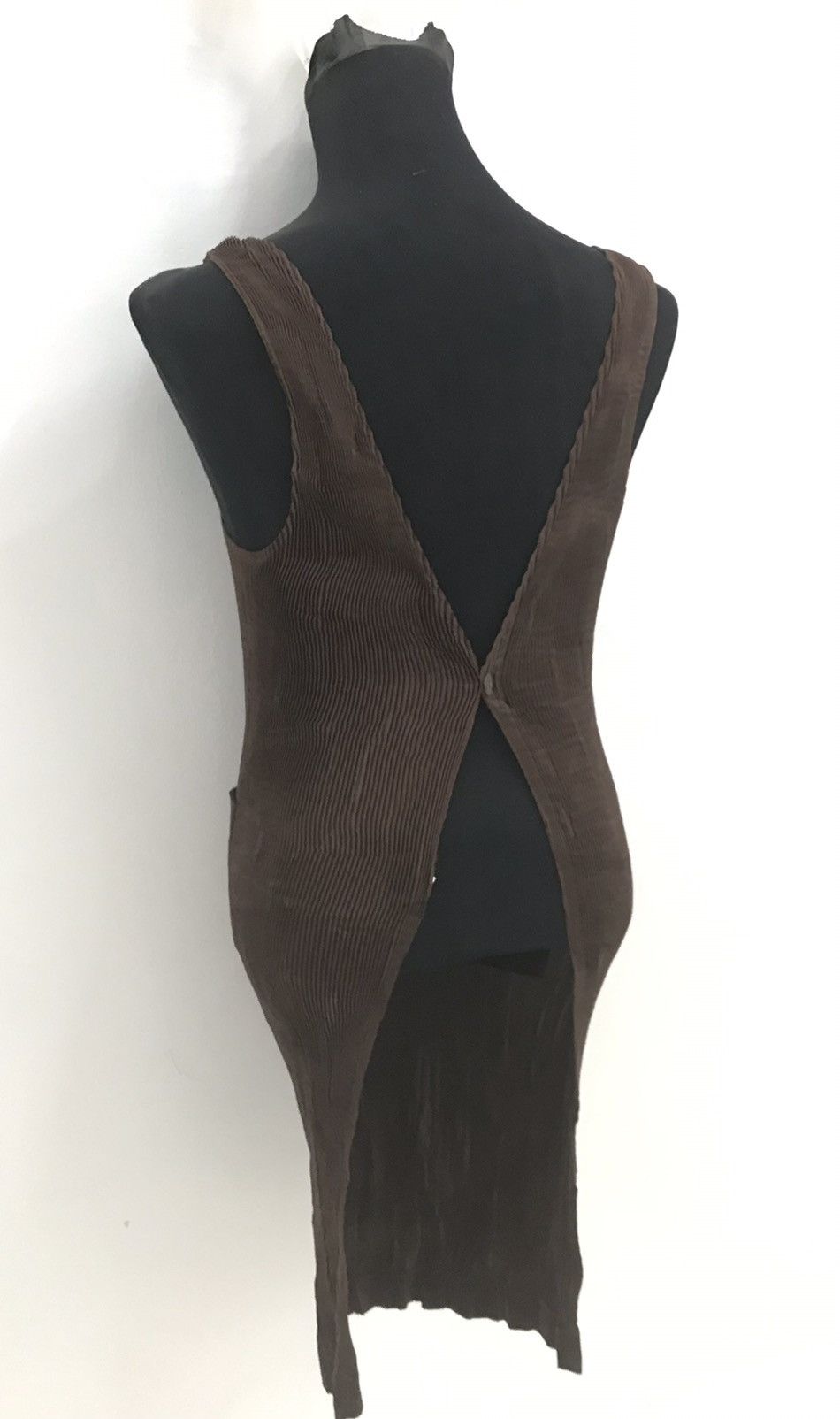 Vtg 90s Issey Miyake Brown Pleats Dress Single Button