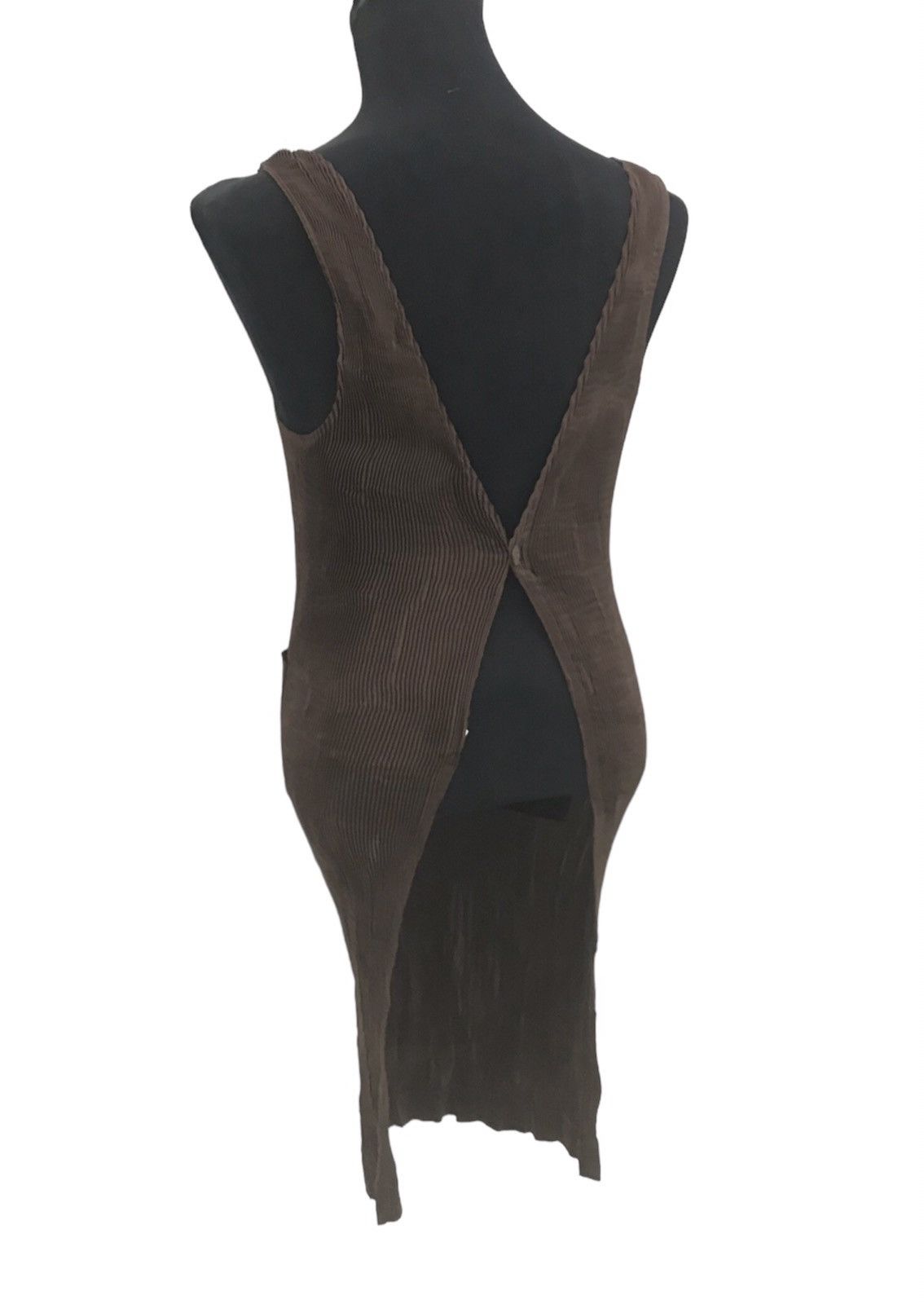Vtg 90s Issey Miyake Brown Pleats Dress Single Button