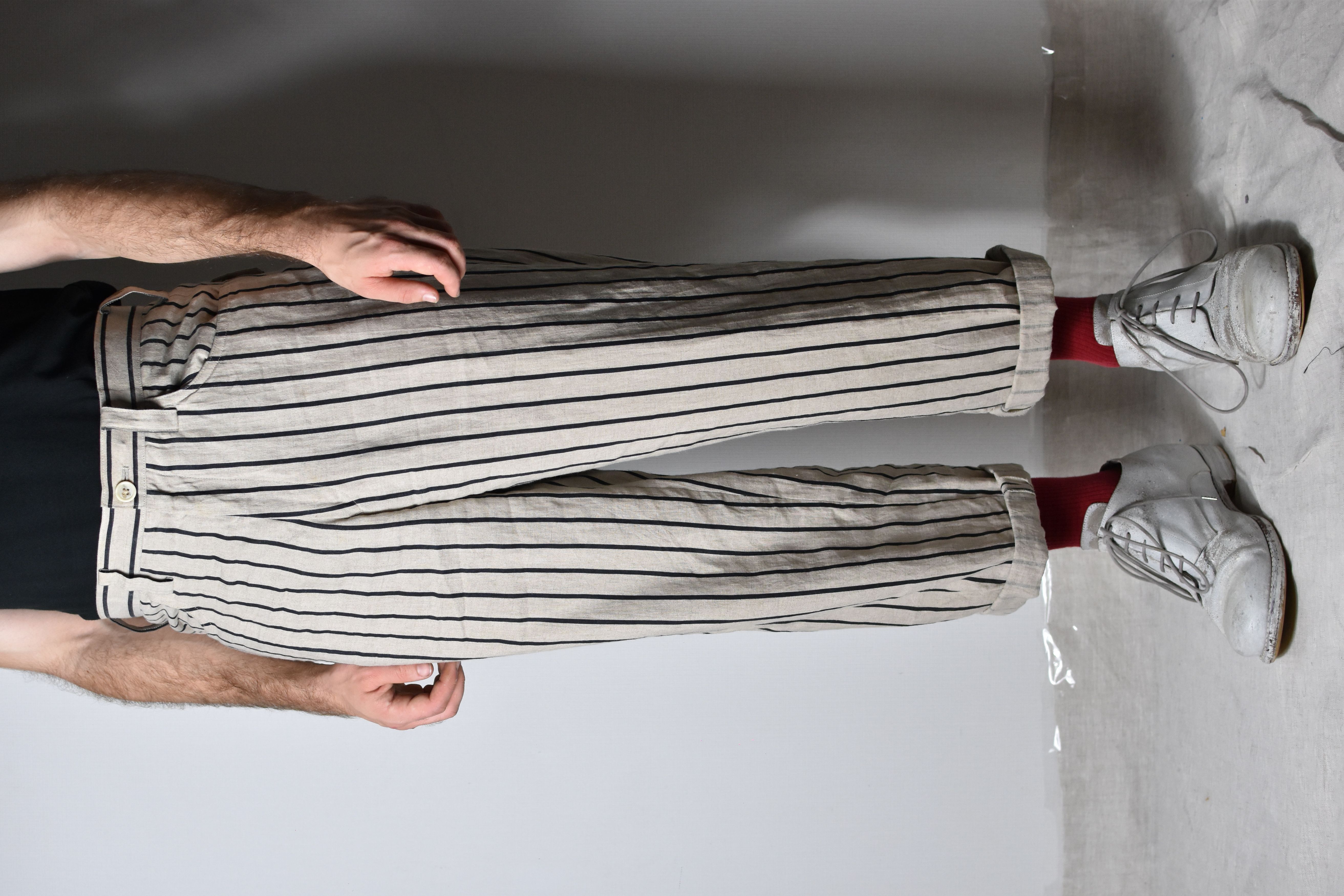 image of Yohji Yamamoto YYPH Ss06 Striped Linen Pants - Hr-P24-315 in White/Black, Men's (Size 30)