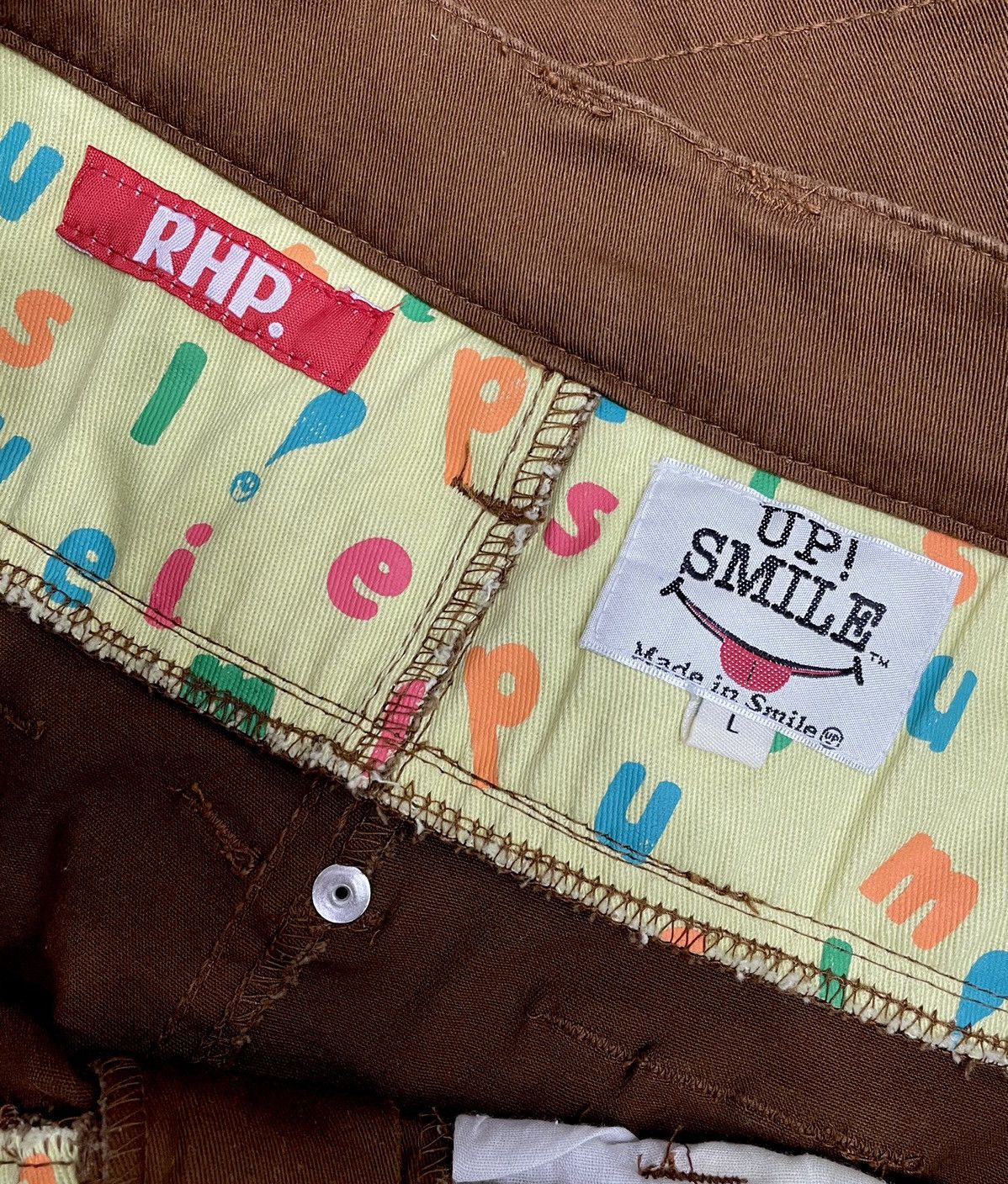 Japanese Brand POP ART! UP!SMILE Double Waist Unique Smiley Stretchy Pants Size US 31 - 6 Thumbnail