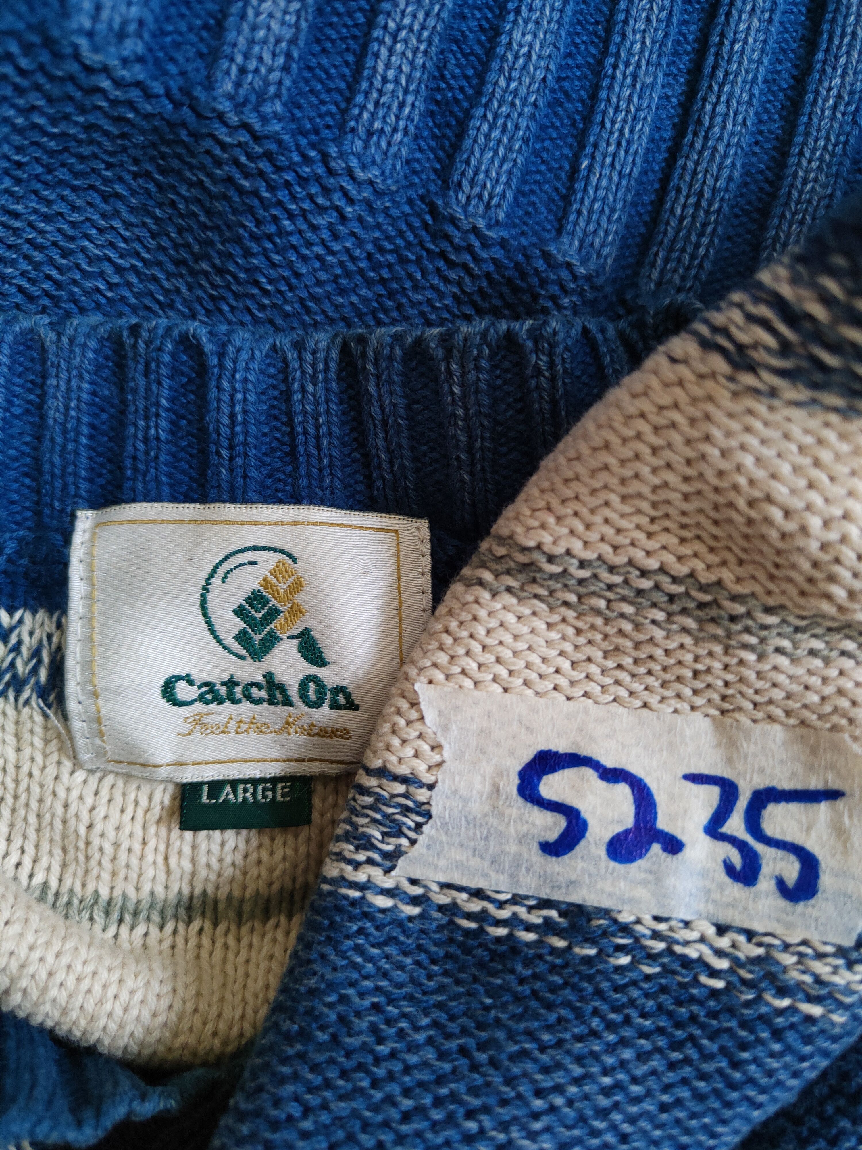 Japanese Brand Catch On Blue/White stripe Knitwear sweatshirt #4235 Size US L / EU 52-54 / 3 - 9 Thumbnail