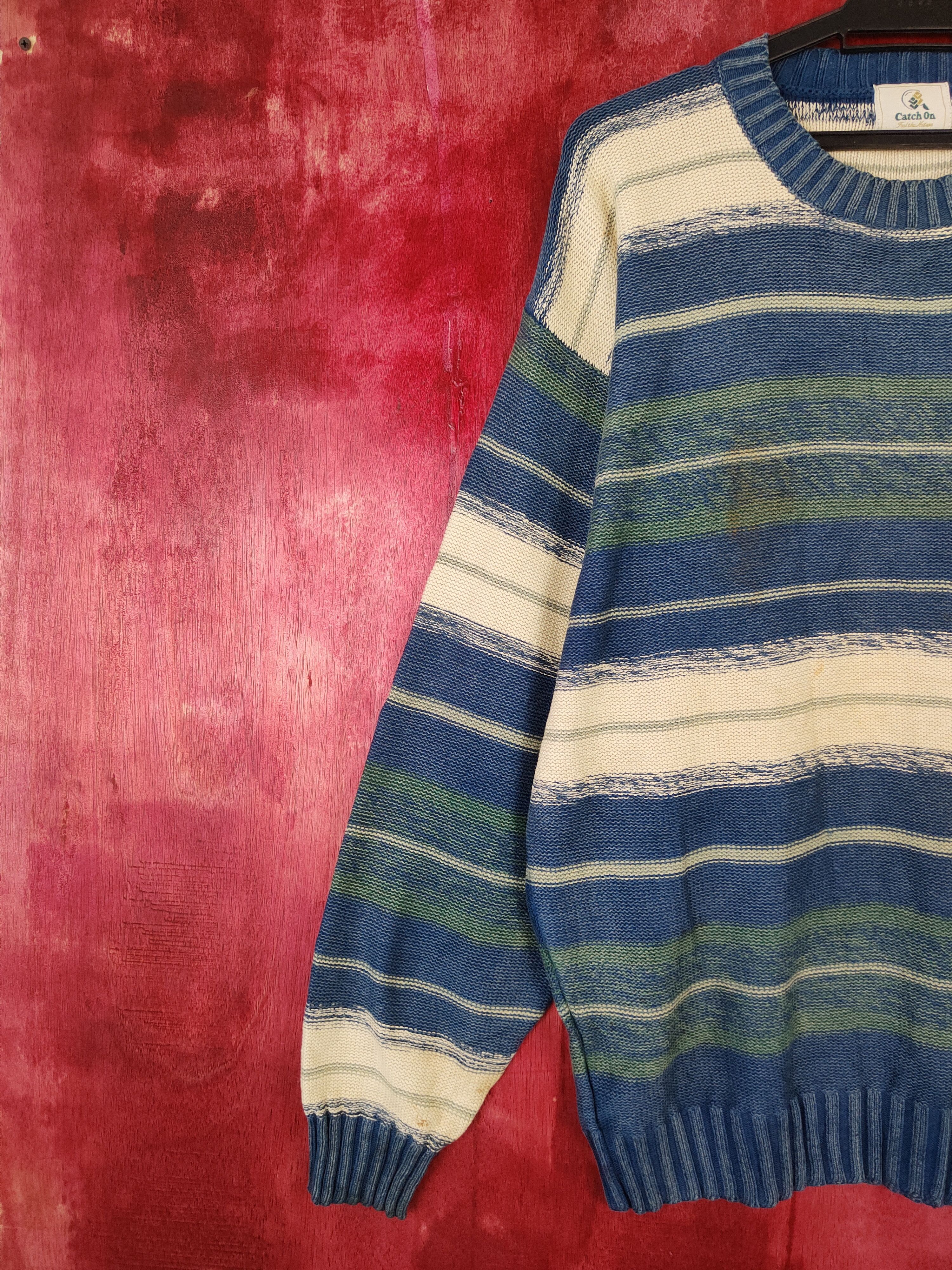 Japanese Brand Catch On Blue/White stripe Knitwear sweatshirt #4235 Size US L / EU 52-54 / 3 - 3 Thumbnail