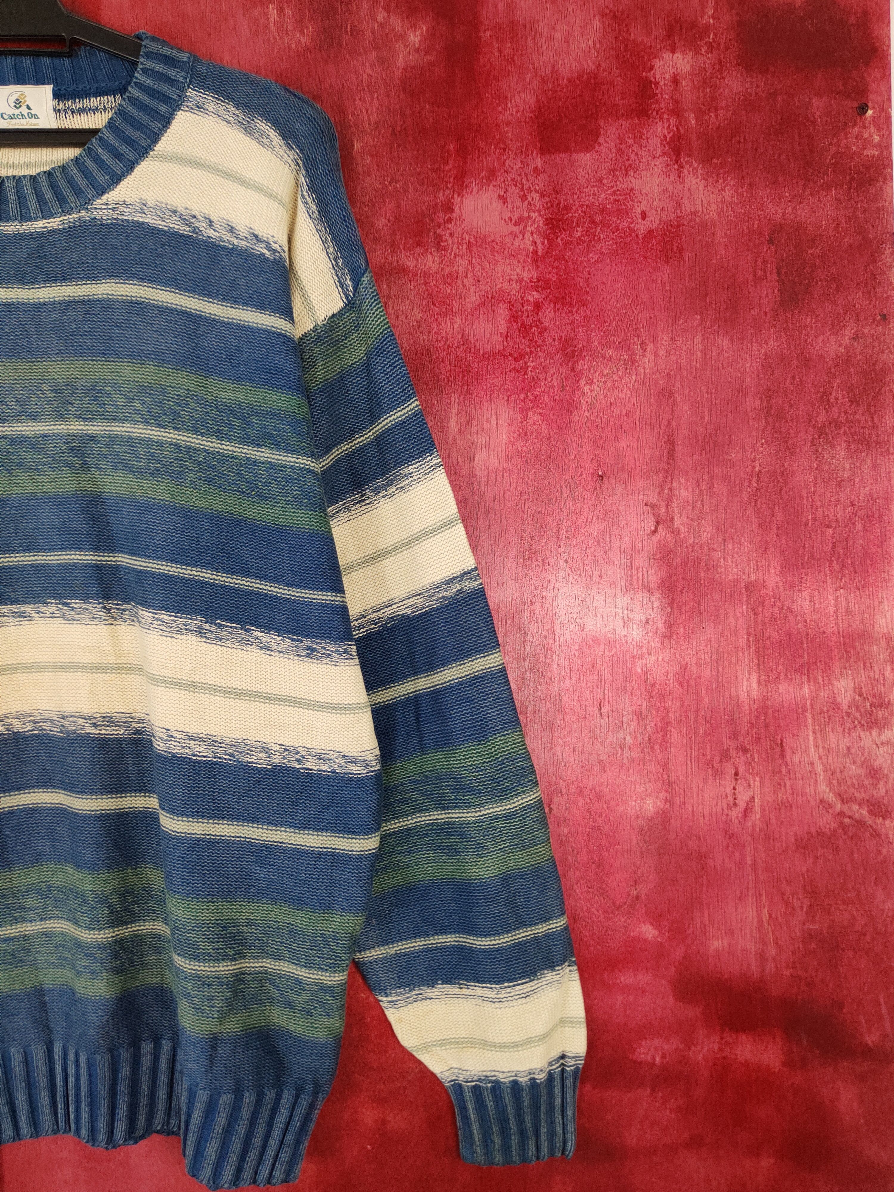 Japanese Brand Catch On Blue/White stripe Knitwear sweatshirt #4235 Size US L / EU 52-54 / 3 - 4 Thumbnail