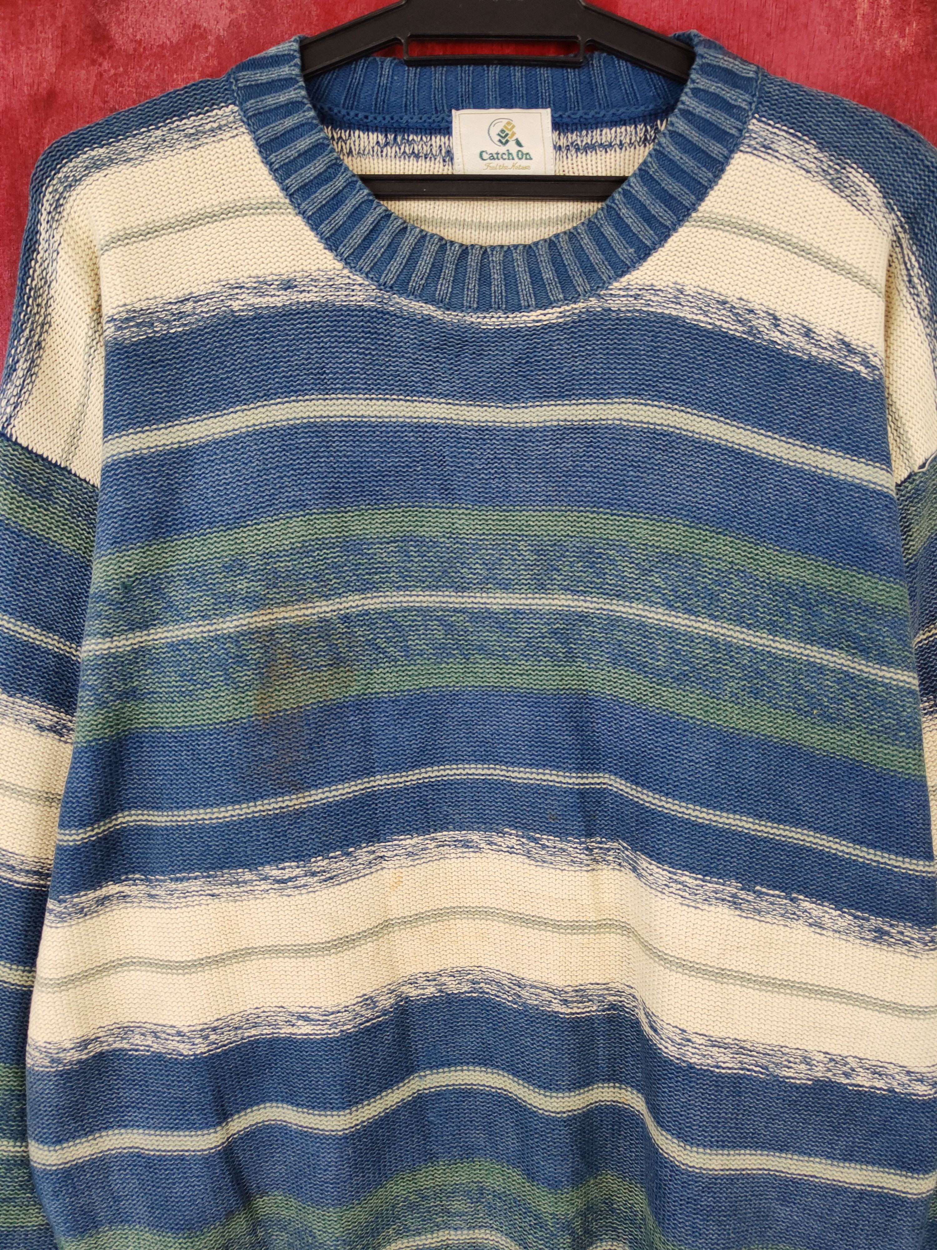 Japanese Brand Catch On Blue/White stripe Knitwear sweatshirt #4235 Size US L / EU 52-54 / 3 - 2 Thumbnail