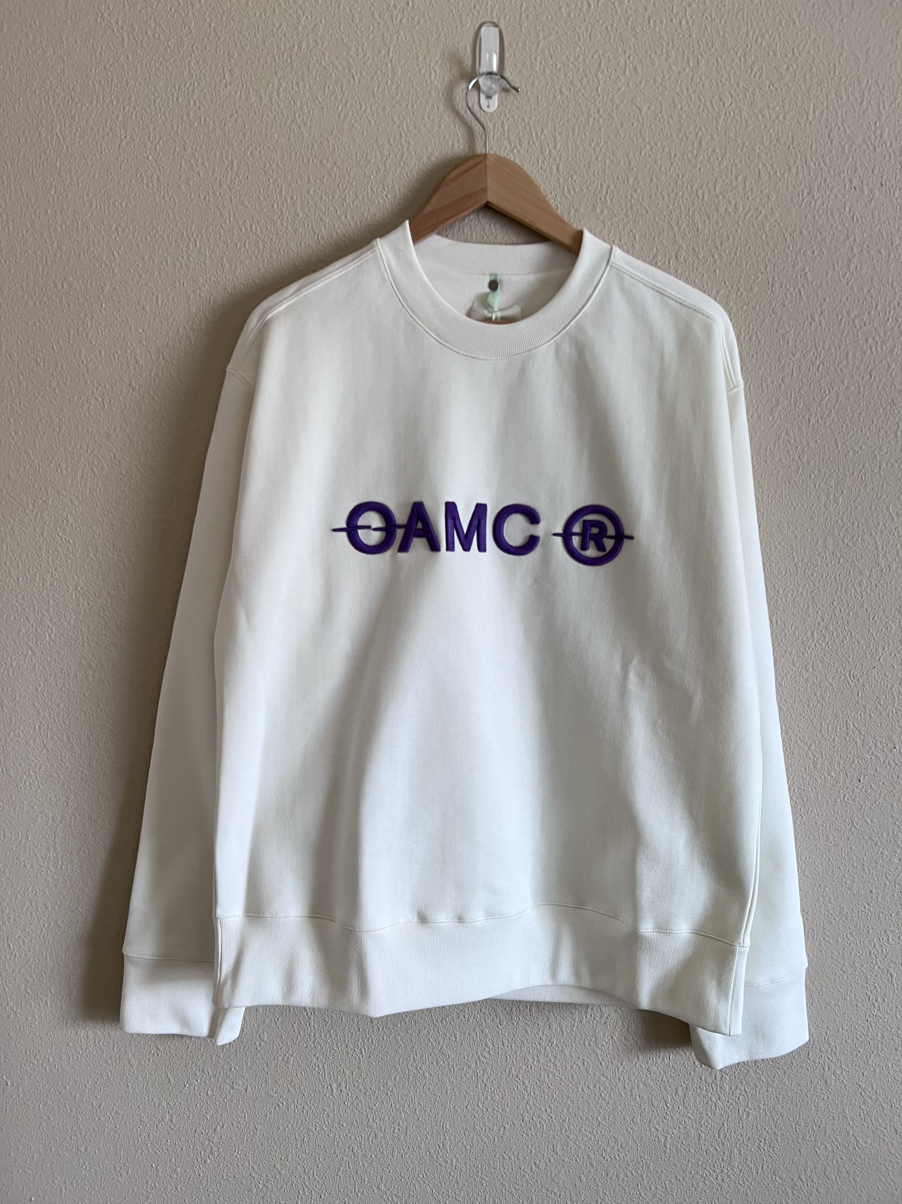 image of Oamc Tilt Thick Embroidery Logo Crewneck White, Men's (Size Medium)