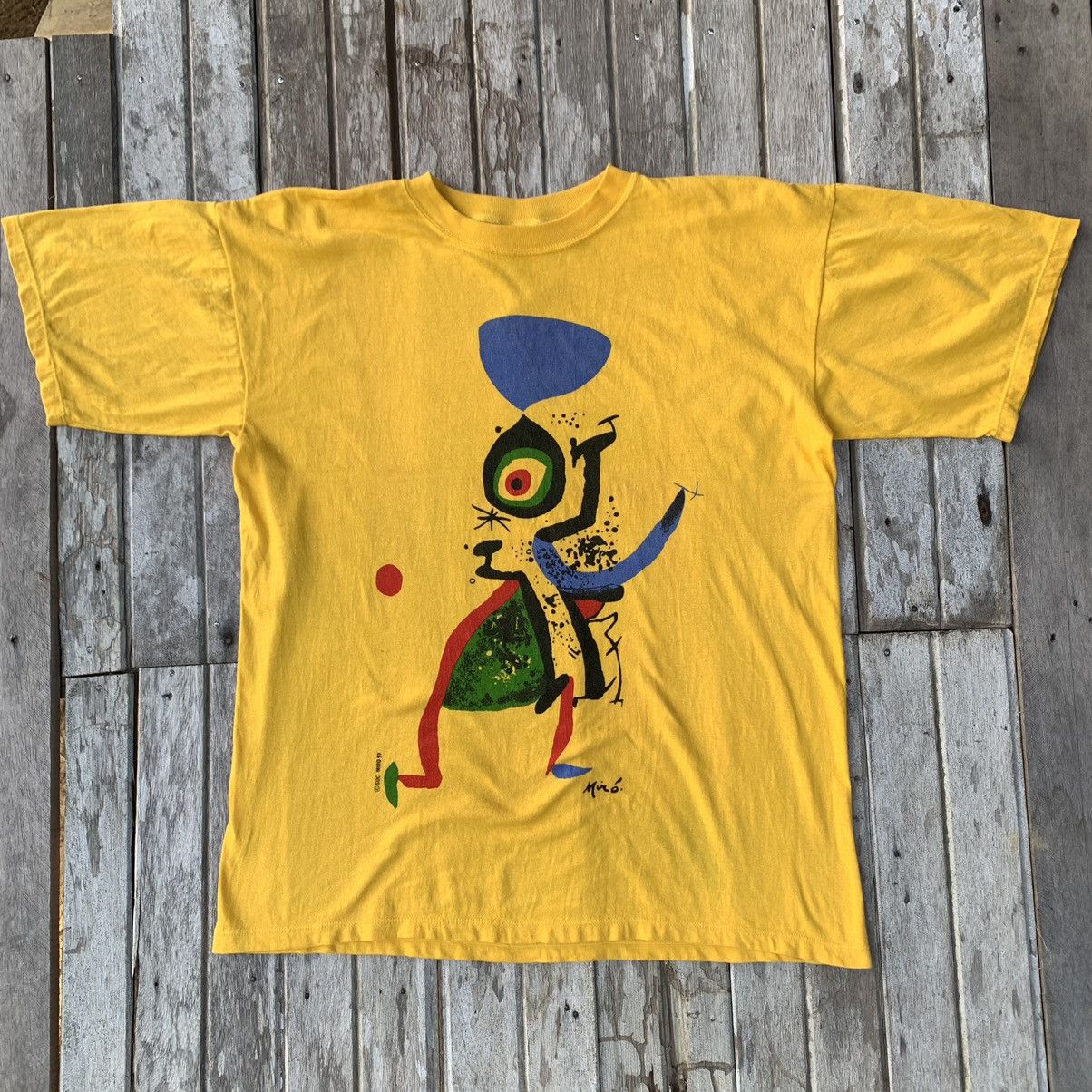 Image of Vintage Rare Succ Joan Miro 1997 Art Tee in Yellow, Men's (Size XL)