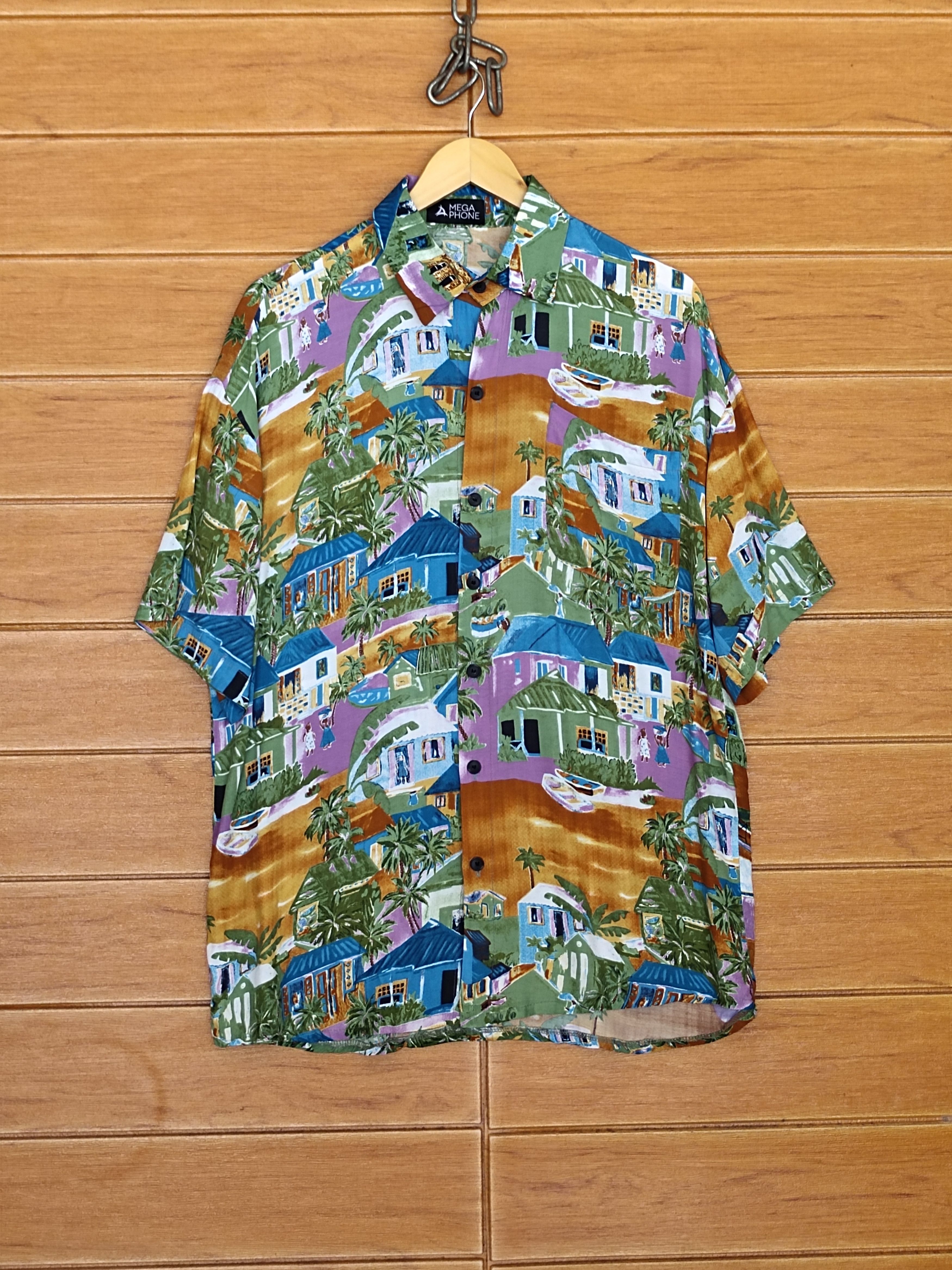 Japanese Brand Vtg Japanese Hawaiian Mega Phone Scenic View Rayon Shirt Size US L / EU 52-54 / 3 - 2 Thumbnail