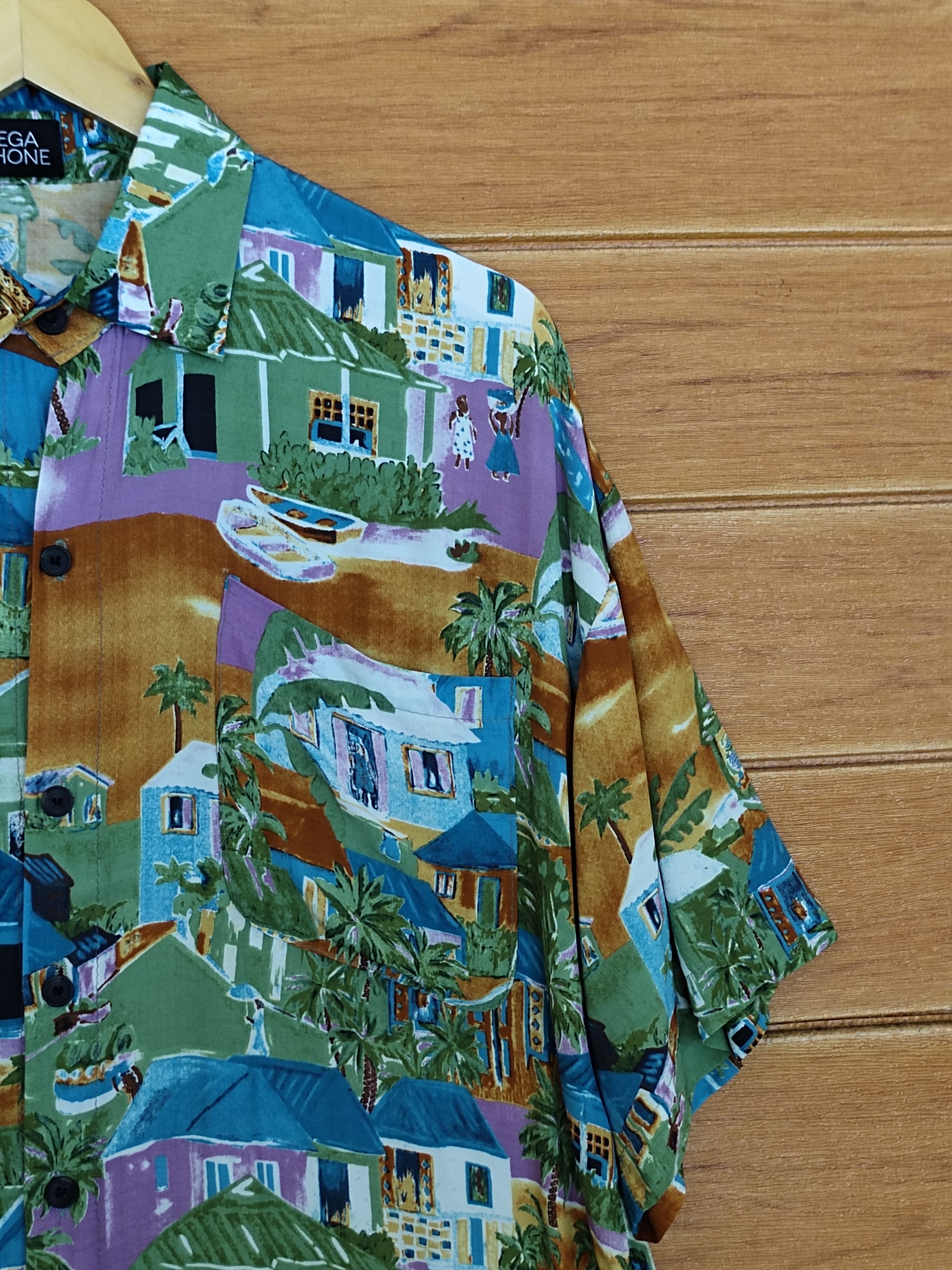 Japanese Brand Vtg Japanese Hawaiian Mega Phone Scenic View Rayon Shirt Size US L / EU 52-54 / 3 - 8 Thumbnail