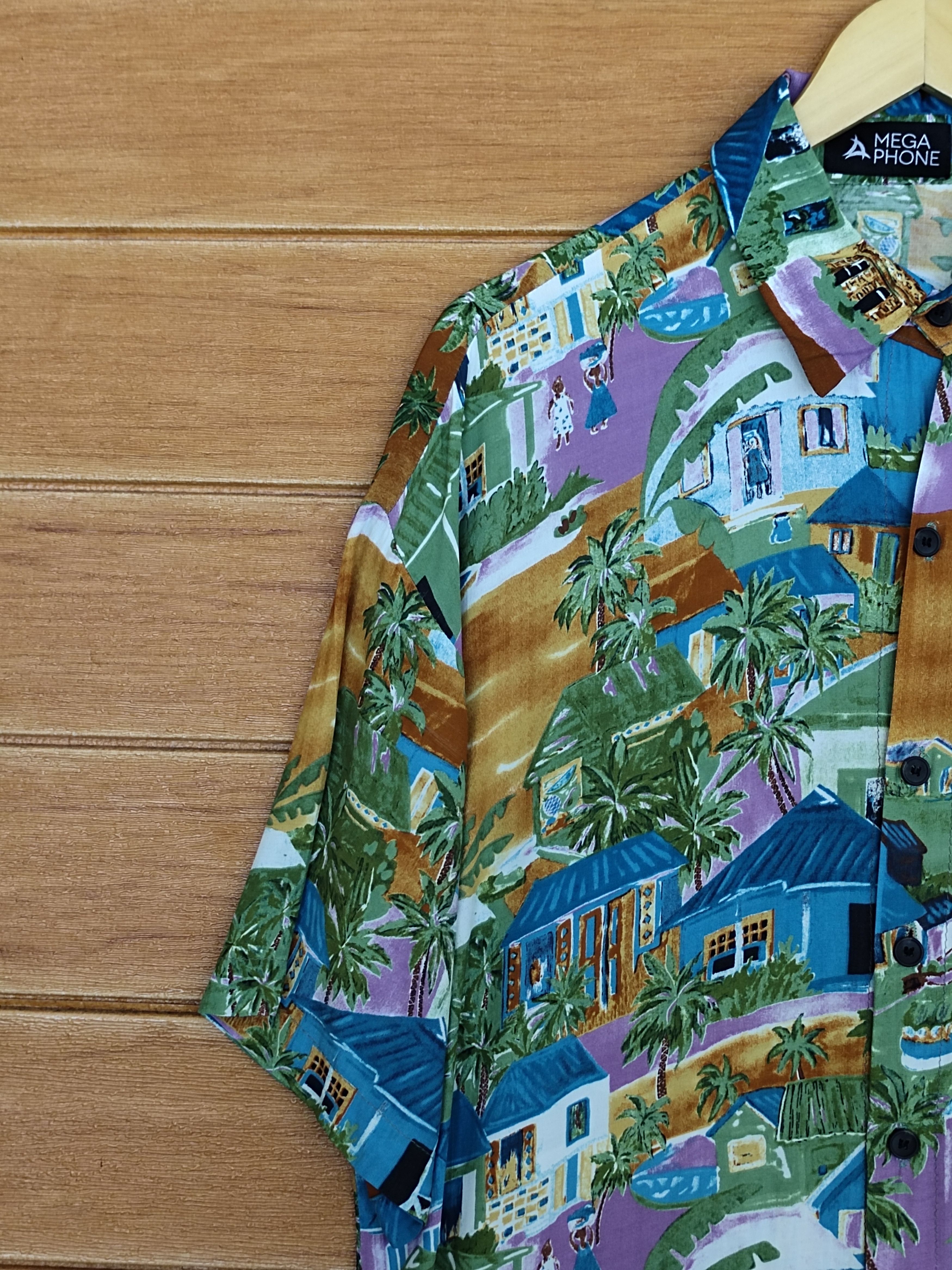 Japanese Brand Vtg Japanese Hawaiian Mega Phone Scenic View Rayon Shirt Size US L / EU 52-54 / 3 - 9 Thumbnail