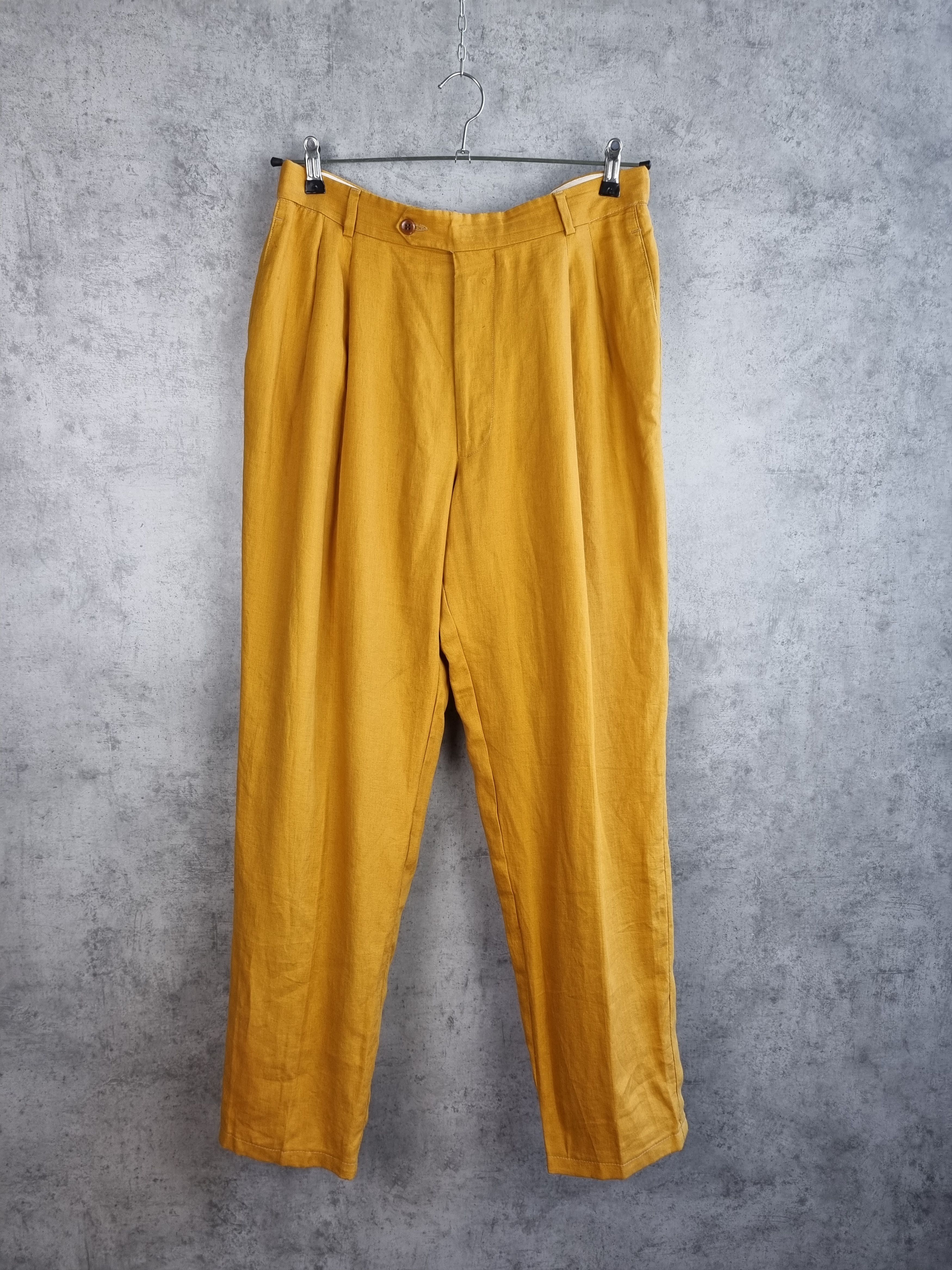 image of 90's Hugo Boss Linen Casual Pants Tyler Style in Mustard, Men's (Size 33)