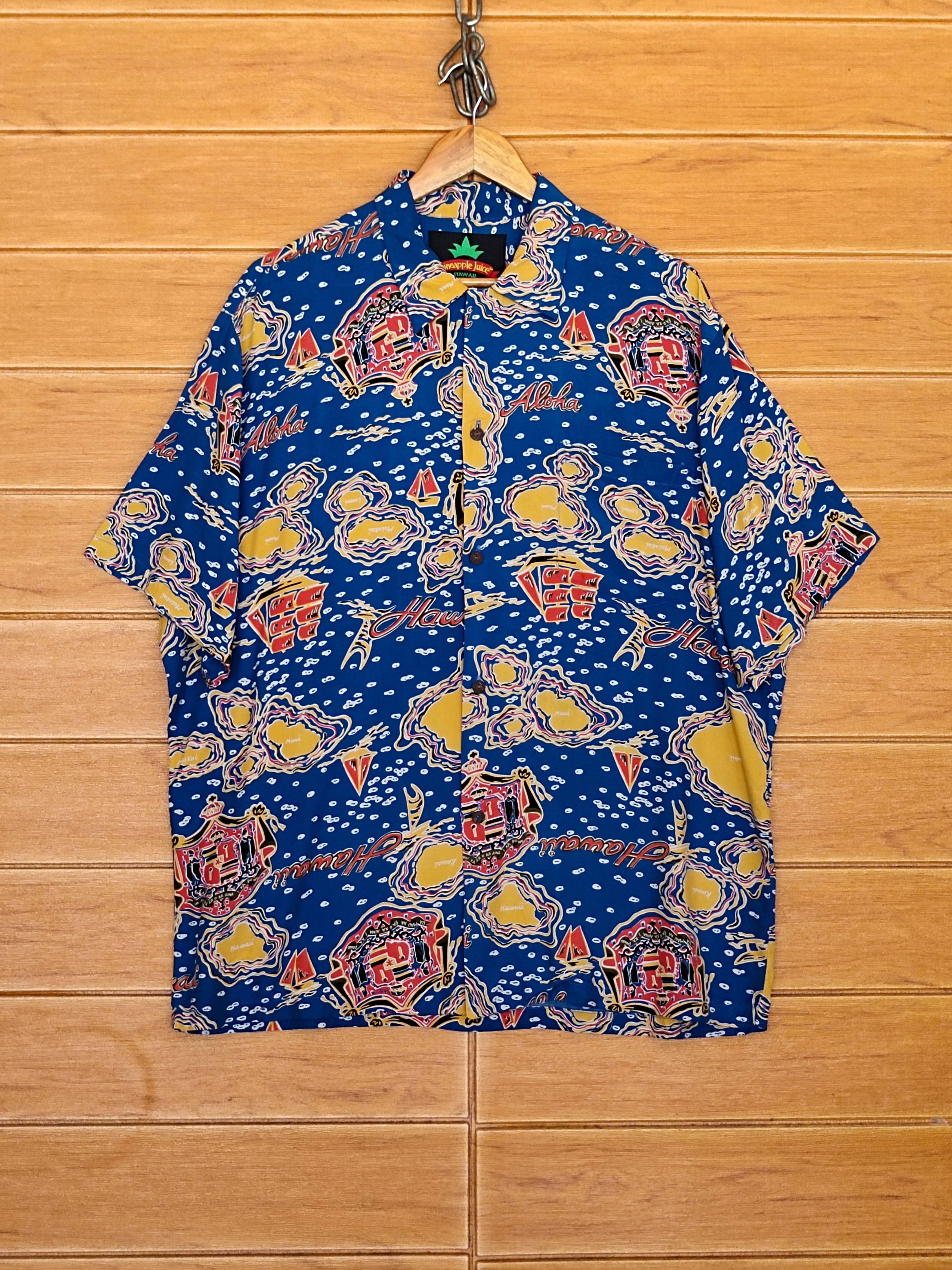 Hysteric Glamour 60s 70s Pineapple Juice Hawaii "Map Of Hawaii" Rayon Shirt Size US L / EU 52-54 / 3 - 2 Thumbnail