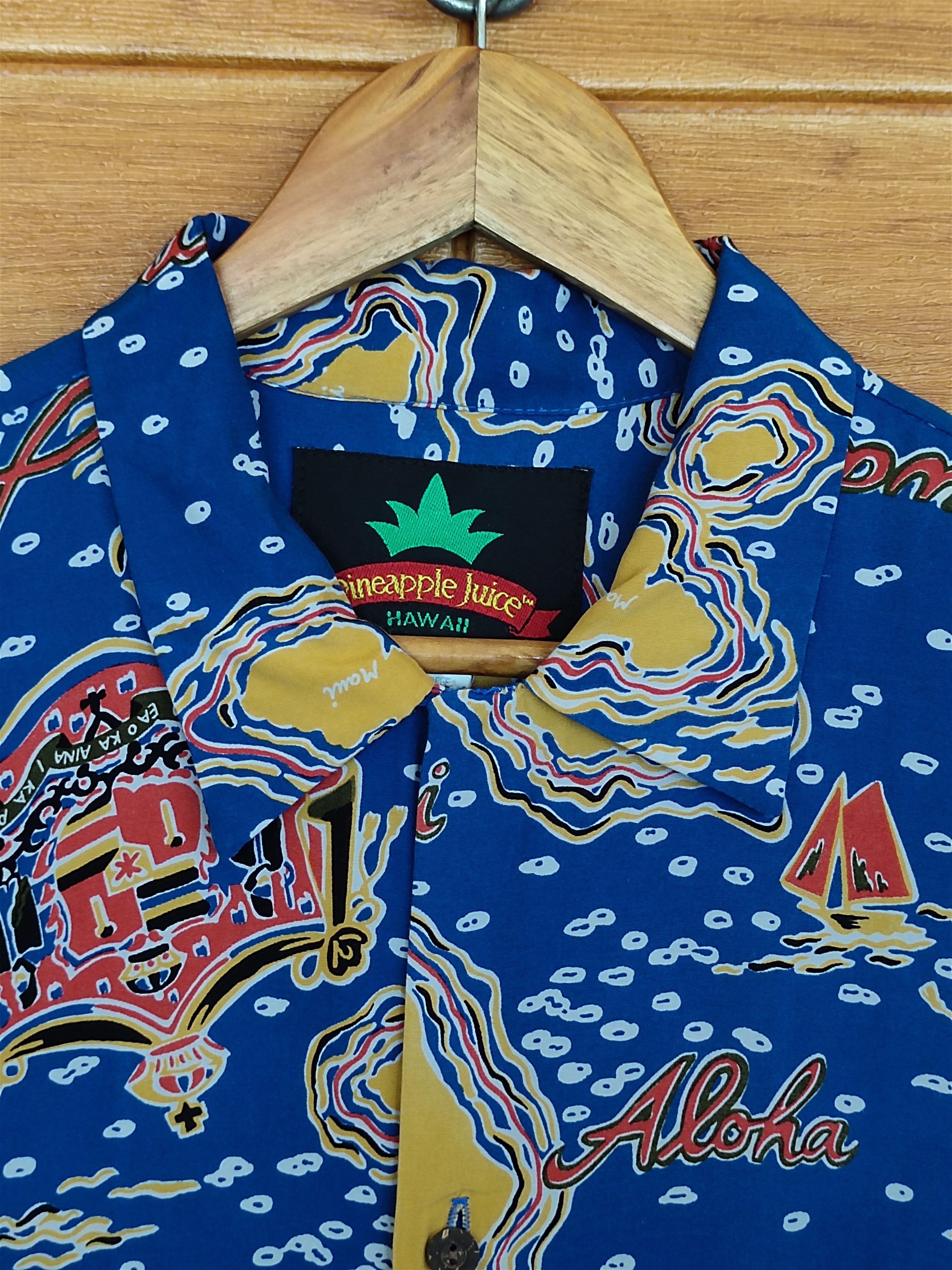 Hysteric Glamour 60s 70s Pineapple Juice Hawaii "Map Of Hawaii" Rayon Shirt Size US L / EU 52-54 / 3 - 4 Thumbnail