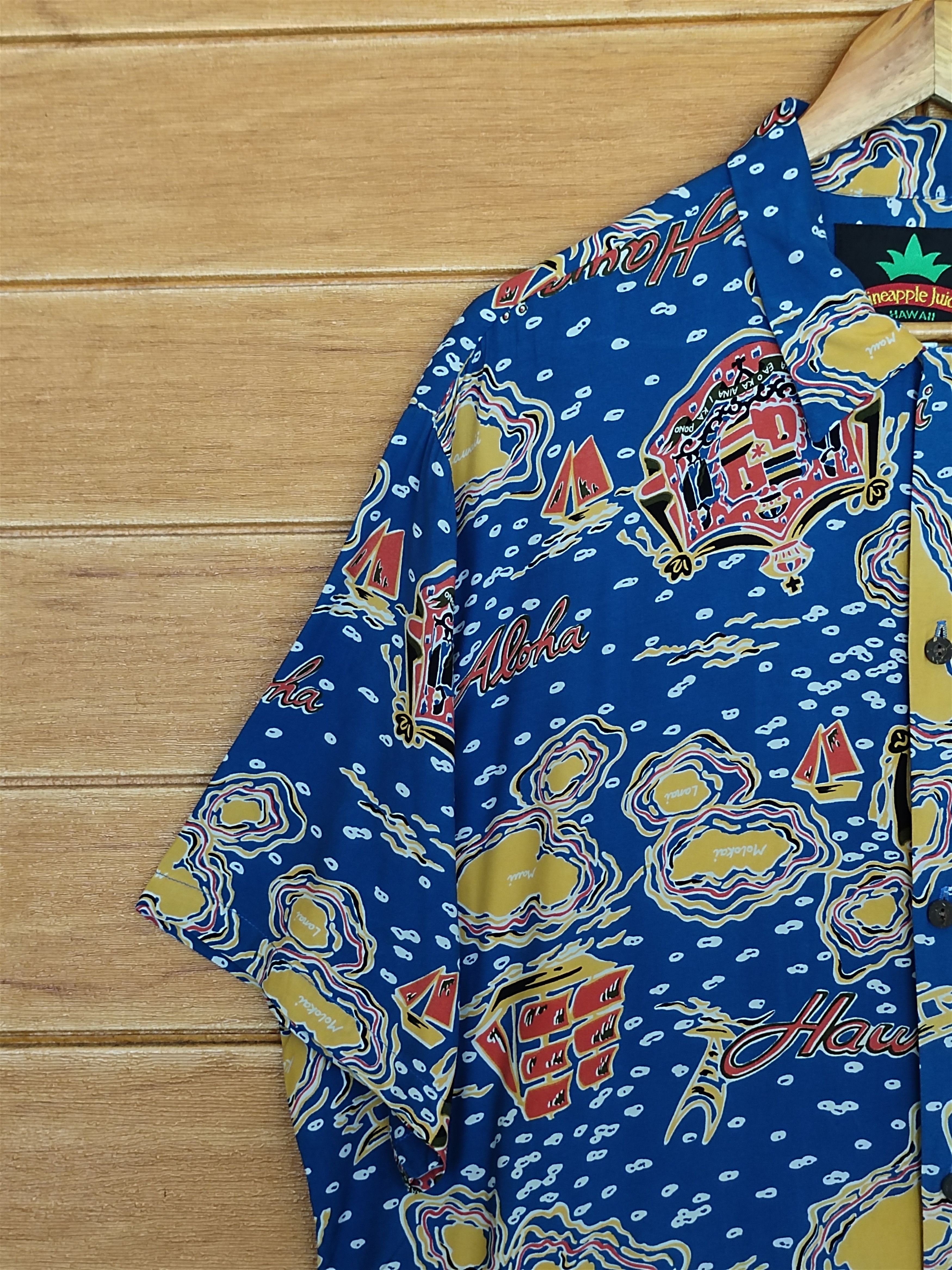 Hysteric Glamour 60s 70s Pineapple Juice Hawaii "Map Of Hawaii" Rayon Shirt Size US L / EU 52-54 / 3 - 6 Thumbnail