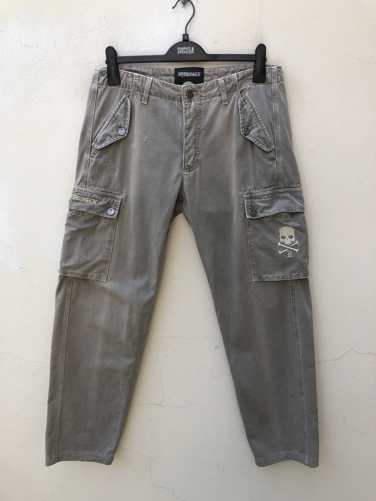HYDROGEN Vintage Hydrogen 73000 Cargo Skull Sun Faded Trouser Pant Size US 31 - 6 Thumbnail