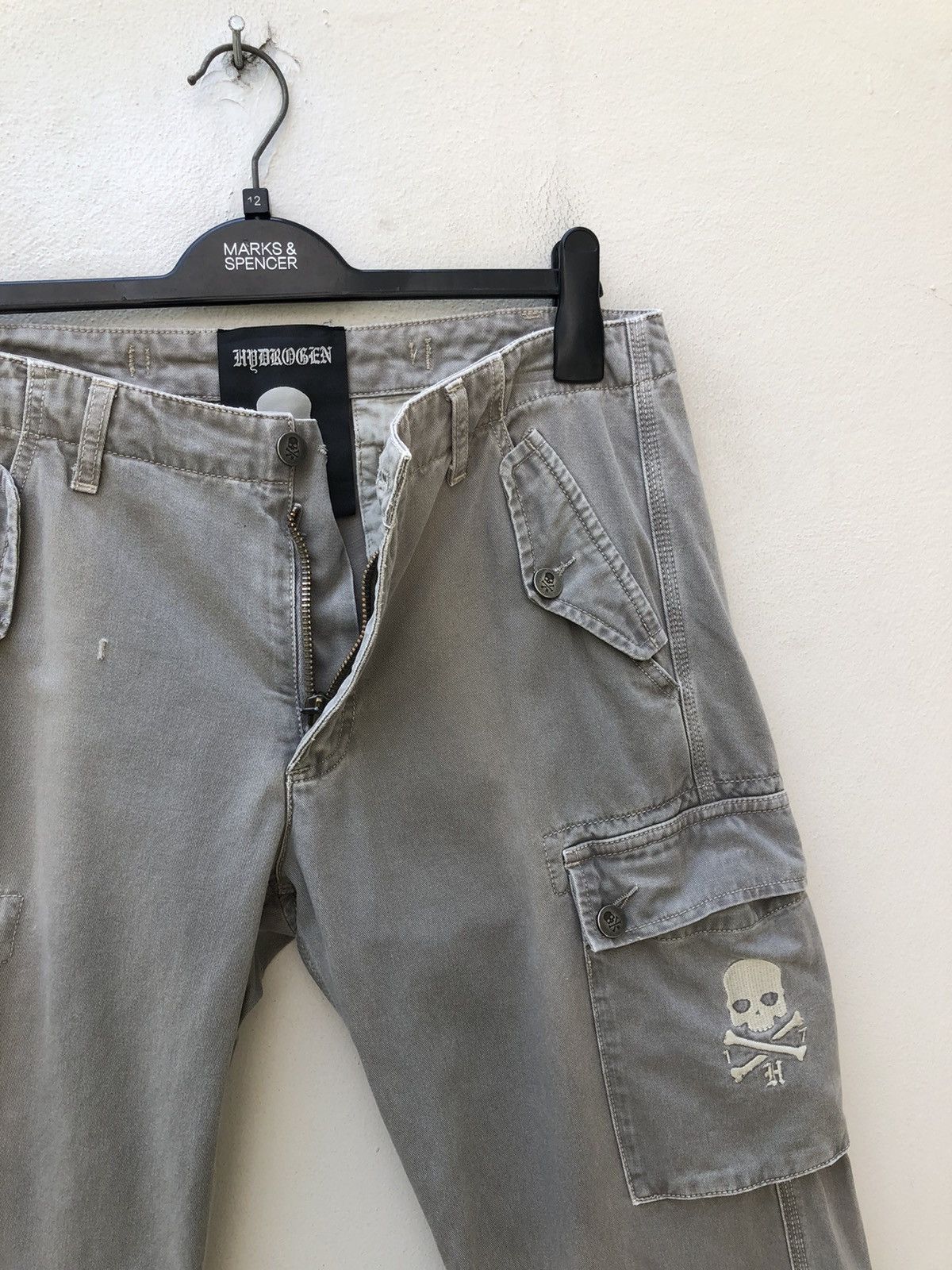 HYDROGEN Vintage Hydrogen 73000 Cargo Skull Sun Faded Trouser Pant Size US 31 - 14 Thumbnail