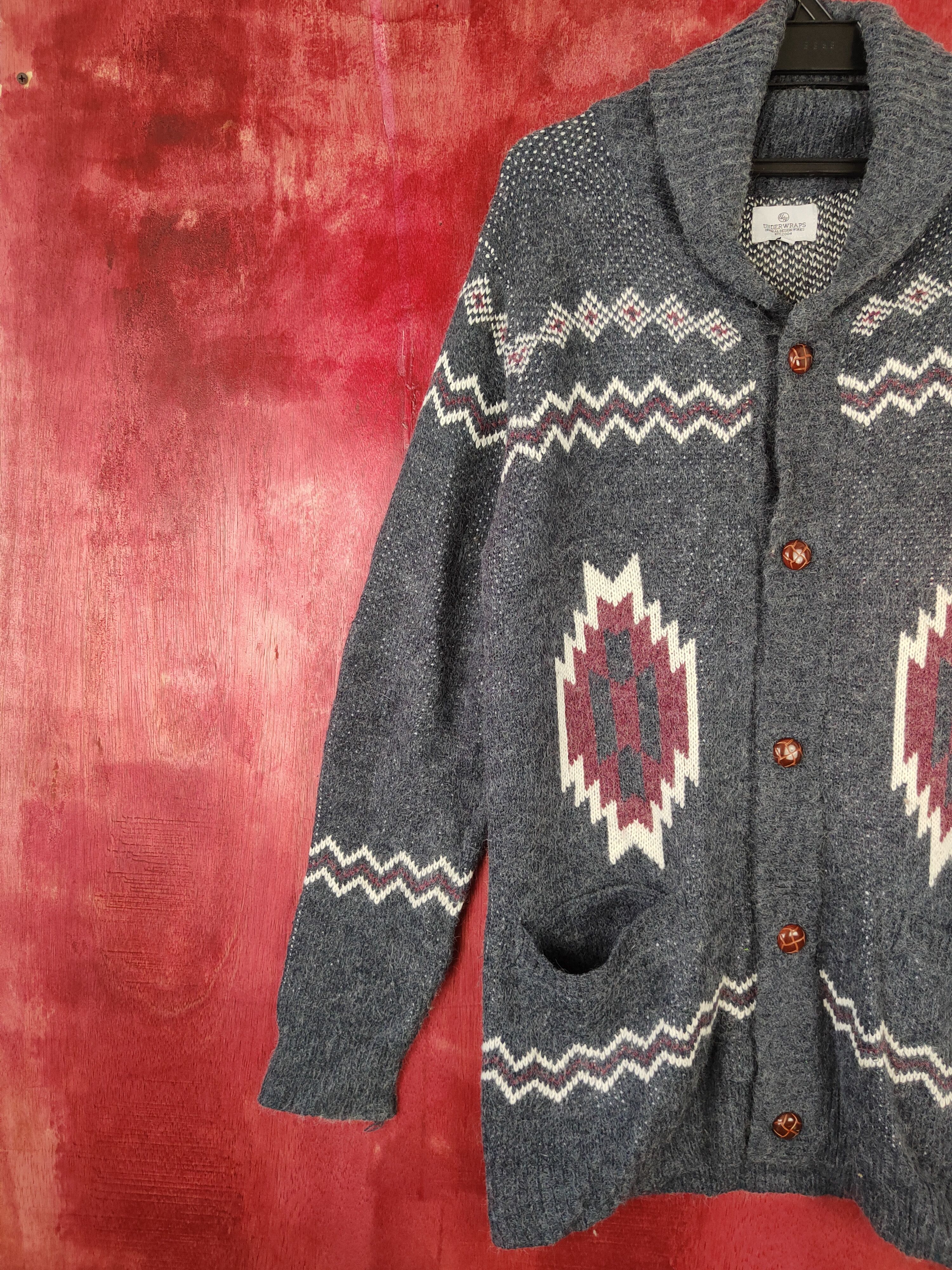 Japanese Brand Underwraps Gray navajo cardigan Knitwear #5236 Size M / US 6-8 / IT 42-44 - 5 Thumbnail