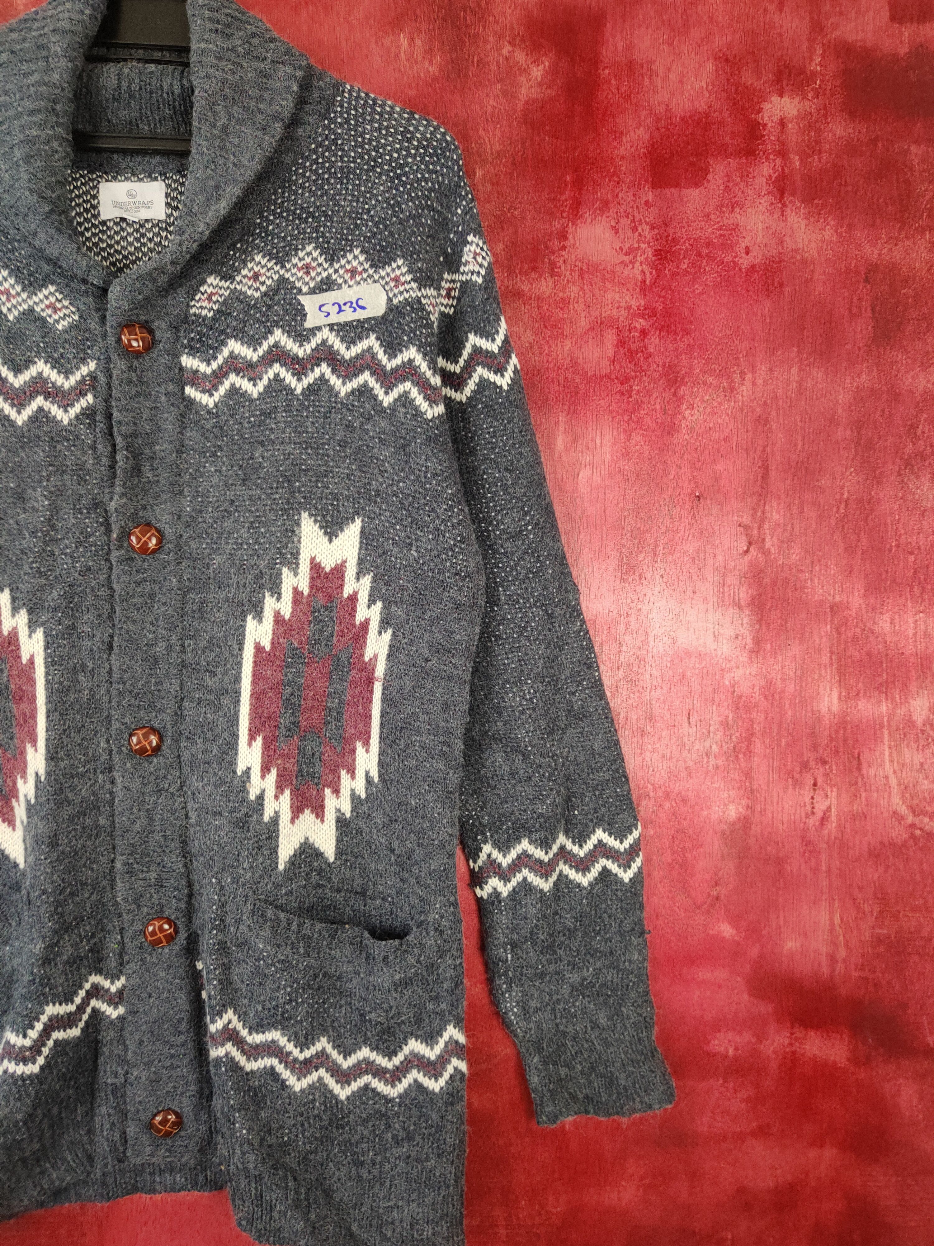 Japanese Brand Underwraps Gray navajo cardigan Knitwear #5236 Size M / US 6-8 / IT 42-44 - 6 Thumbnail