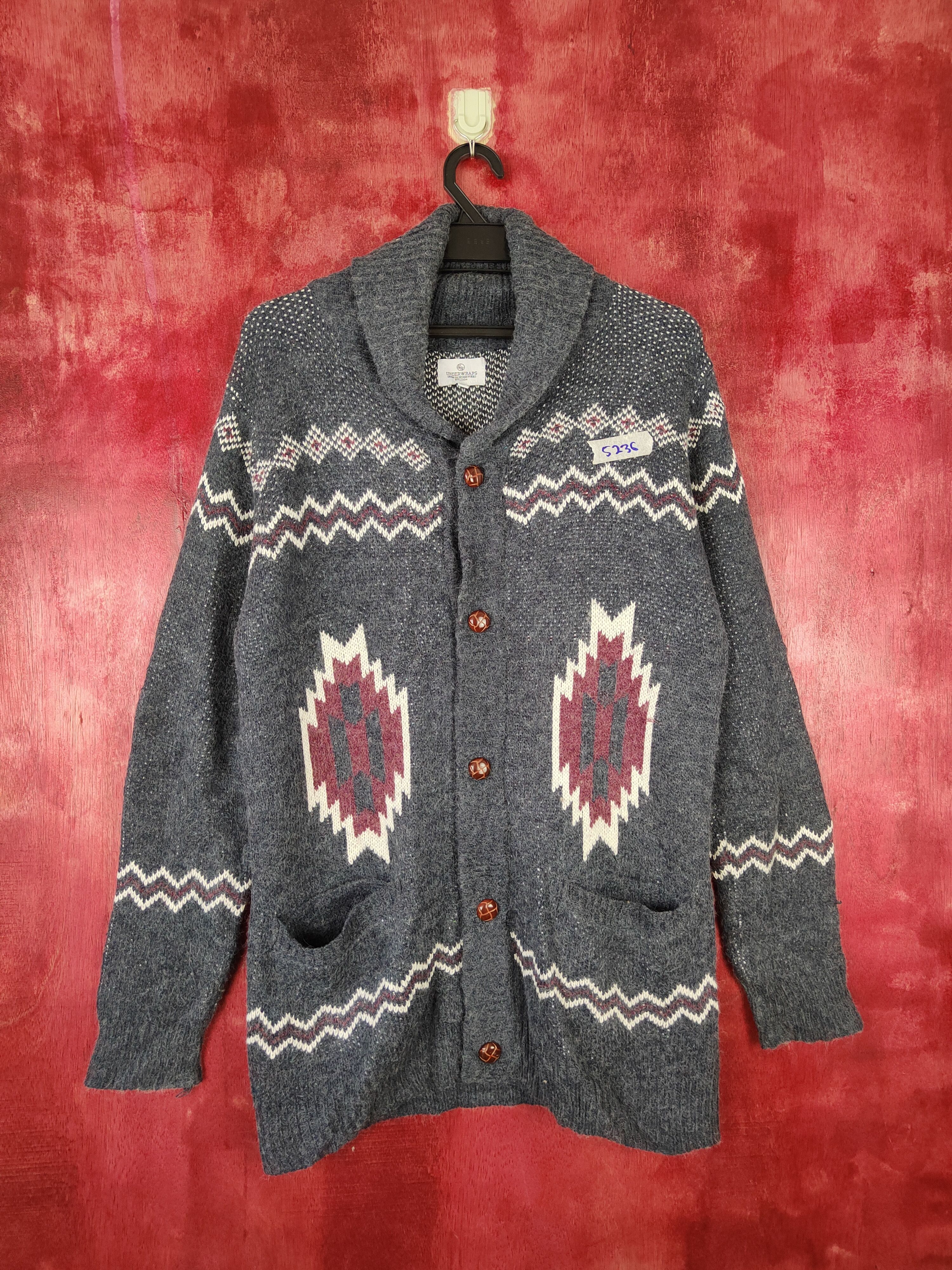 Japanese Brand Underwraps Gray navajo cardigan Knitwear #5236 Size M / US 6-8 / IT 42-44 - 1 Thumbnail