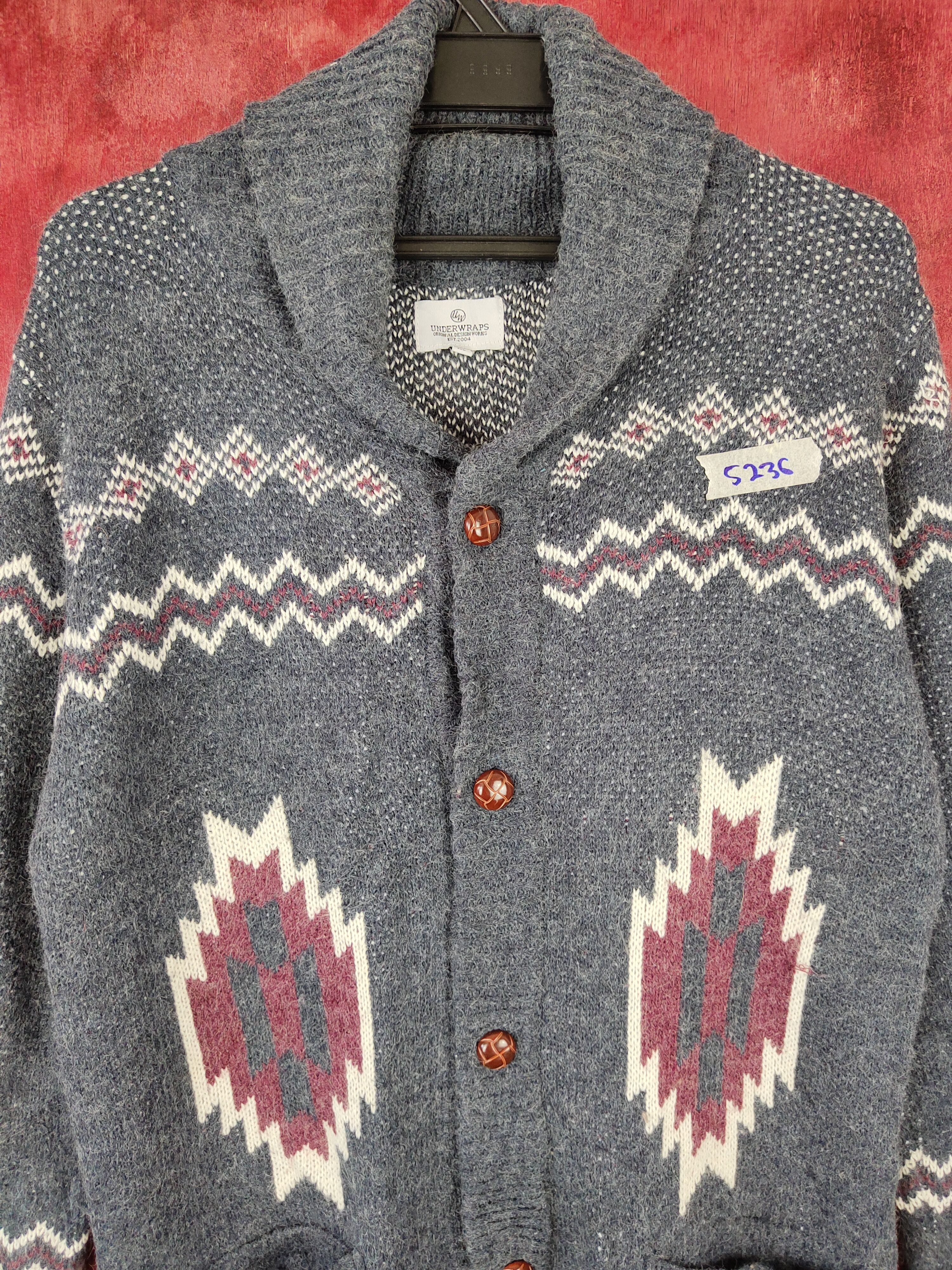 Japanese Brand Underwraps Gray navajo cardigan Knitwear #5236 Size M / US 6-8 / IT 42-44 - 2 Thumbnail