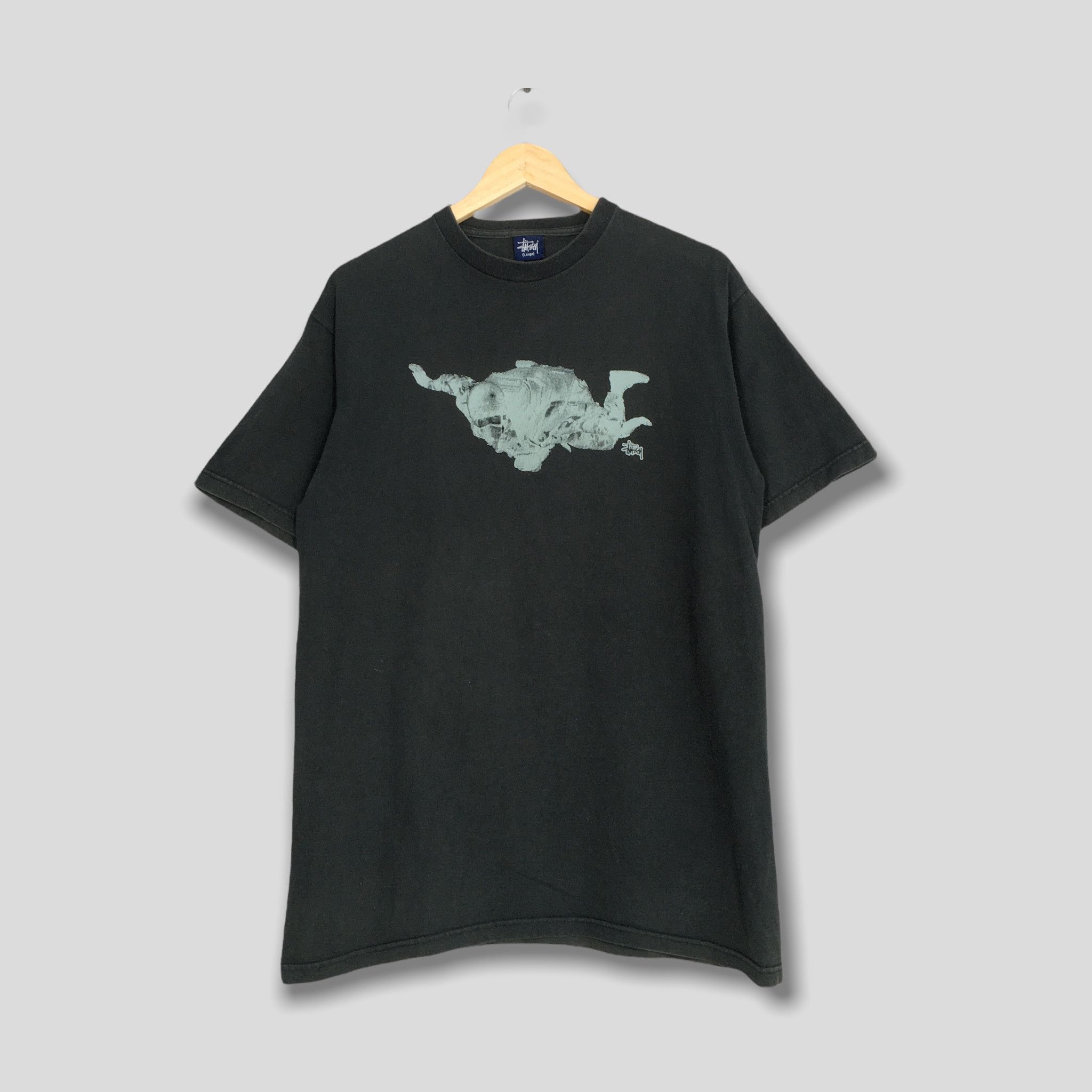 image of 80's Stussy Usa Parachute World Tribe Skater Tees in Black, Men's (Size Large)