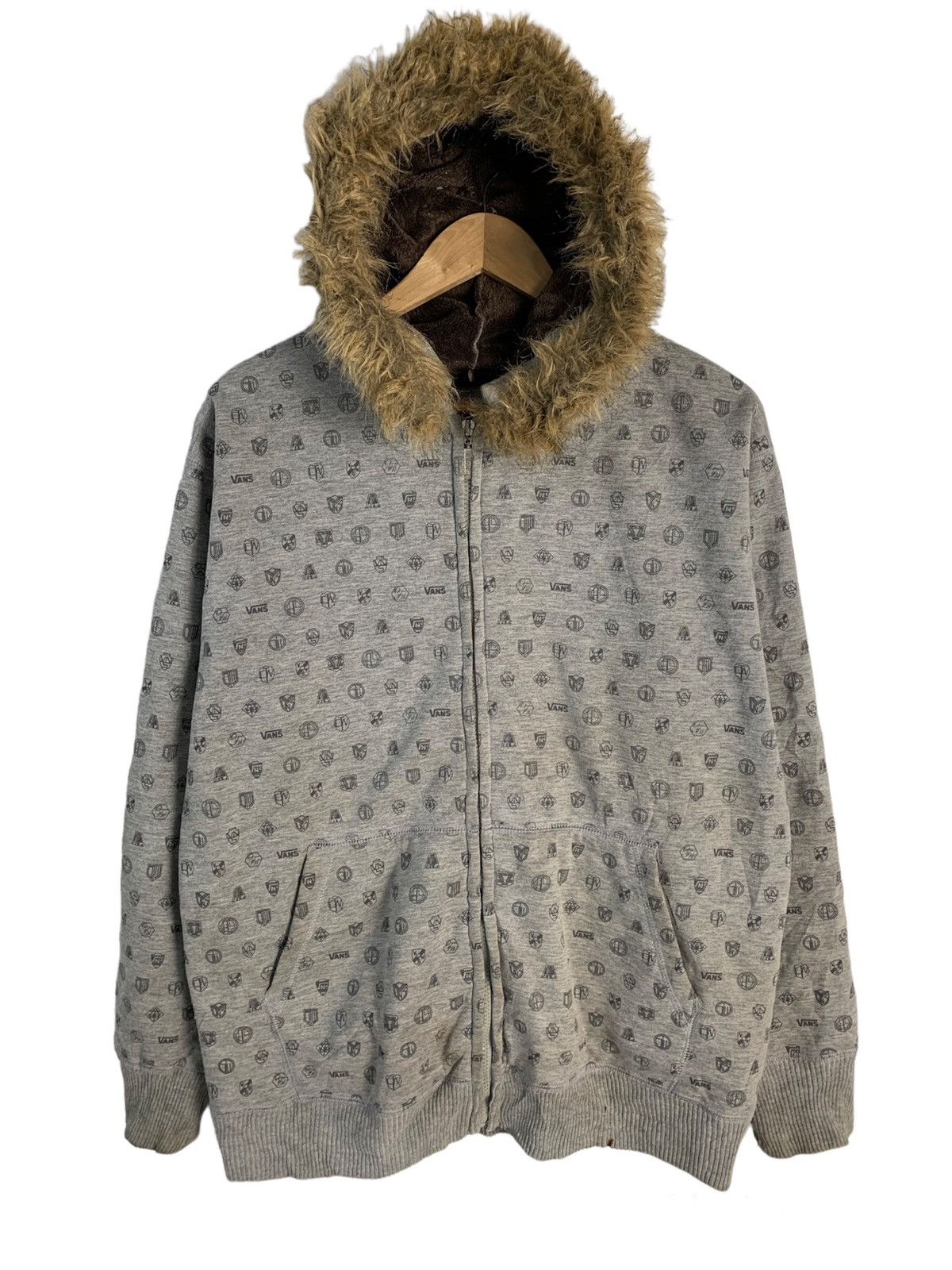 image of Vans Monogram Zipper Hoodie in Grey, Men's (Size Large)