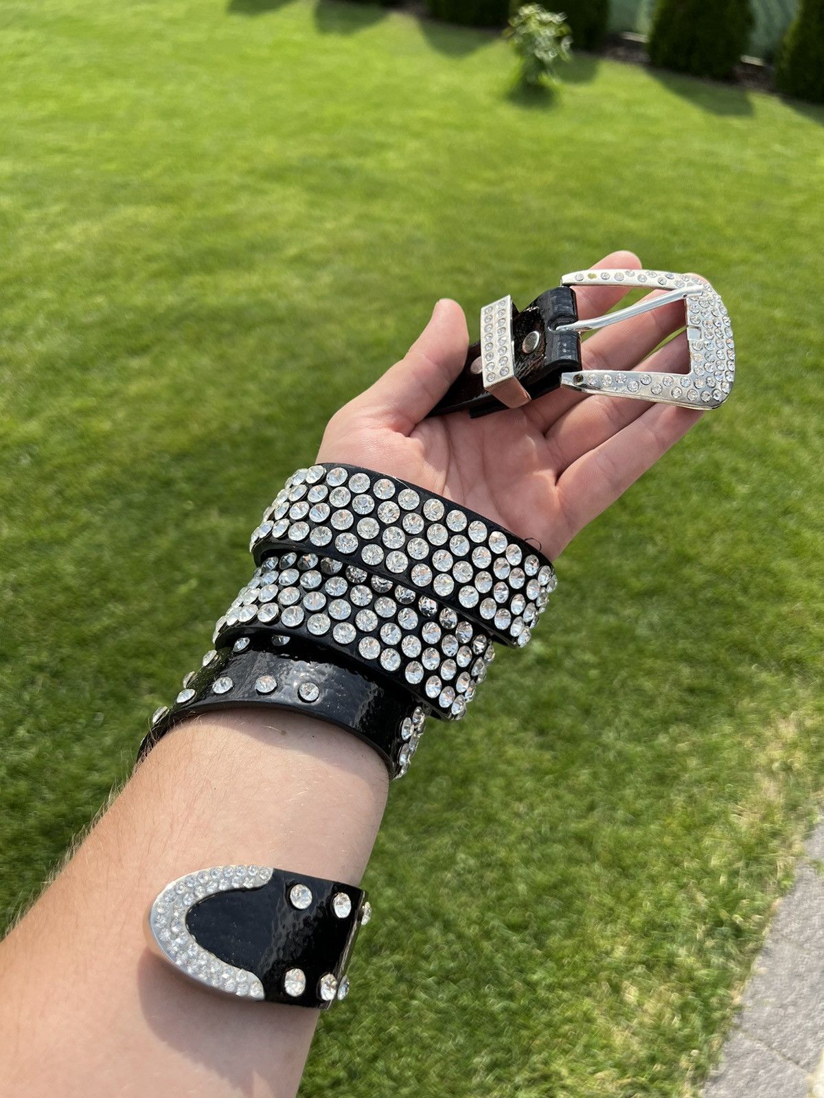 Japanese Brand Vintage like BB Simon Belt Chrome Y2k Crystals Silver Rare Size ONE SIZE - 1 Thumbnail