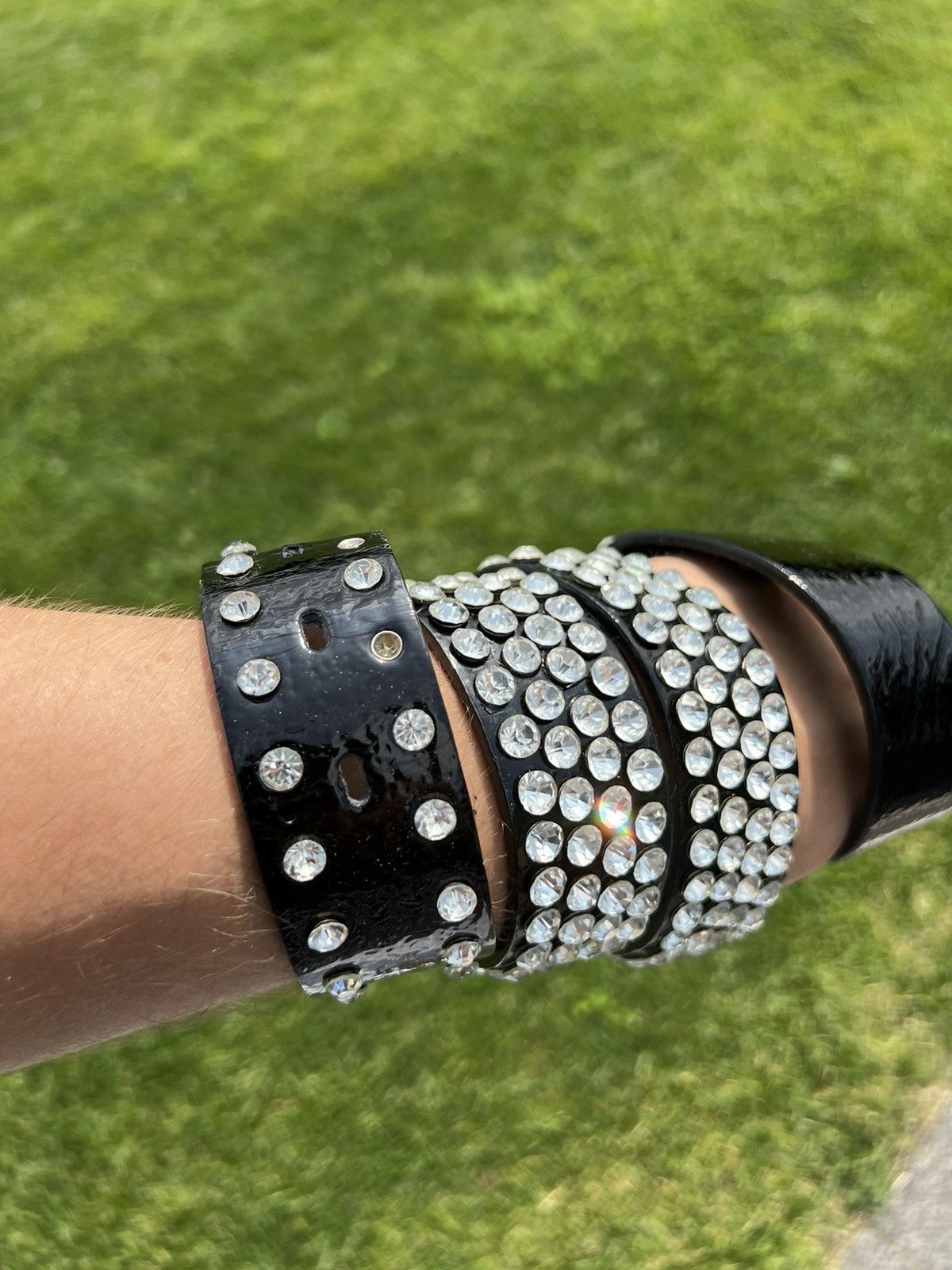Japanese Brand Vintage like BB Simon Belt Chrome Y2k Crystals Silver Rare Size ONE SIZE - 3 Thumbnail