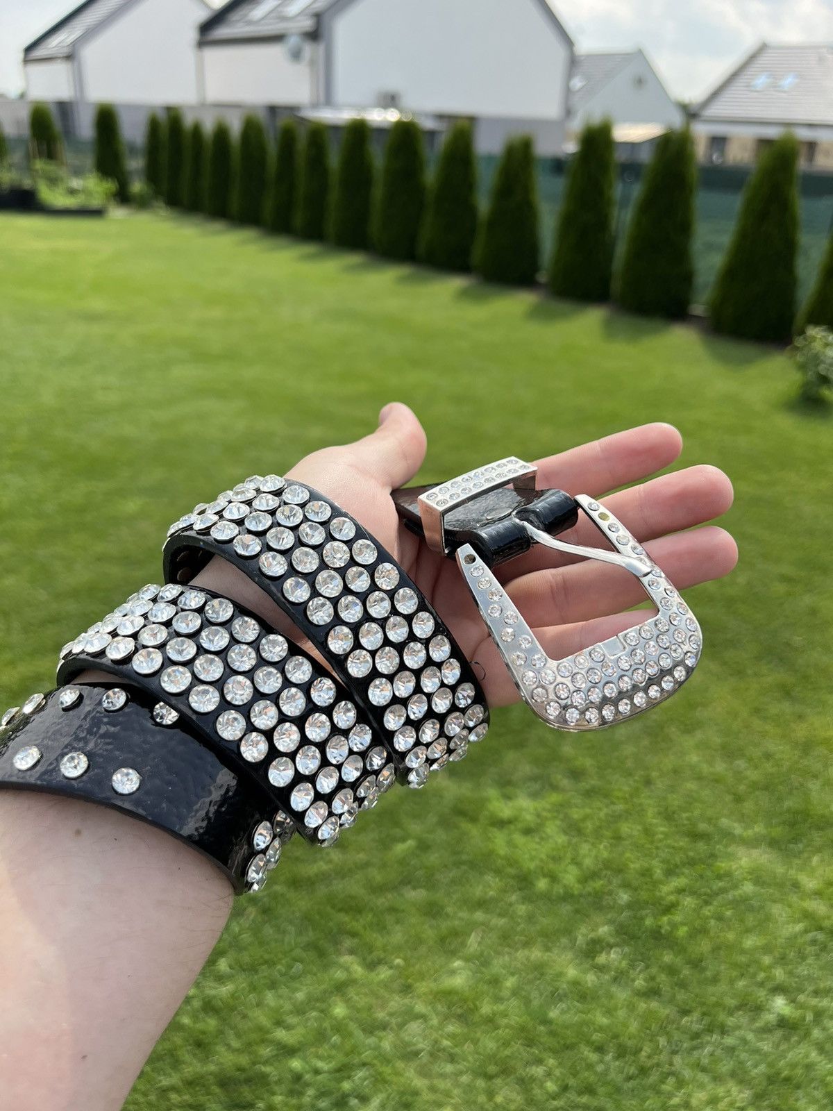 Japanese Brand Vintage like BB Simon Belt Chrome Y2k Crystals Silver Rare Size ONE SIZE - 2 Thumbnail