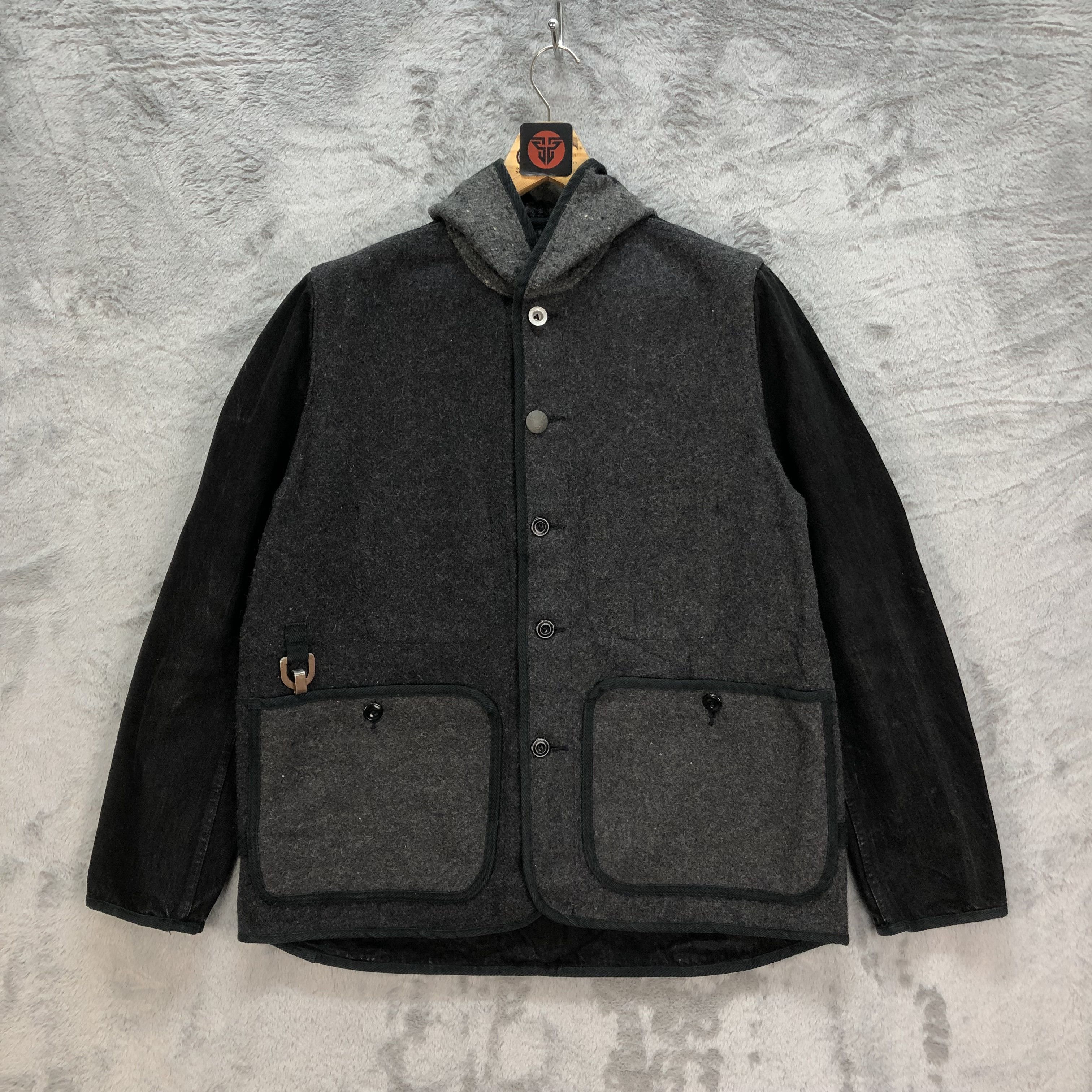 image of Avant Garde Arte Povera Wool Denim Hybrid Hoodie Jacket 6195-53 in Black, Men's (Size Medium)