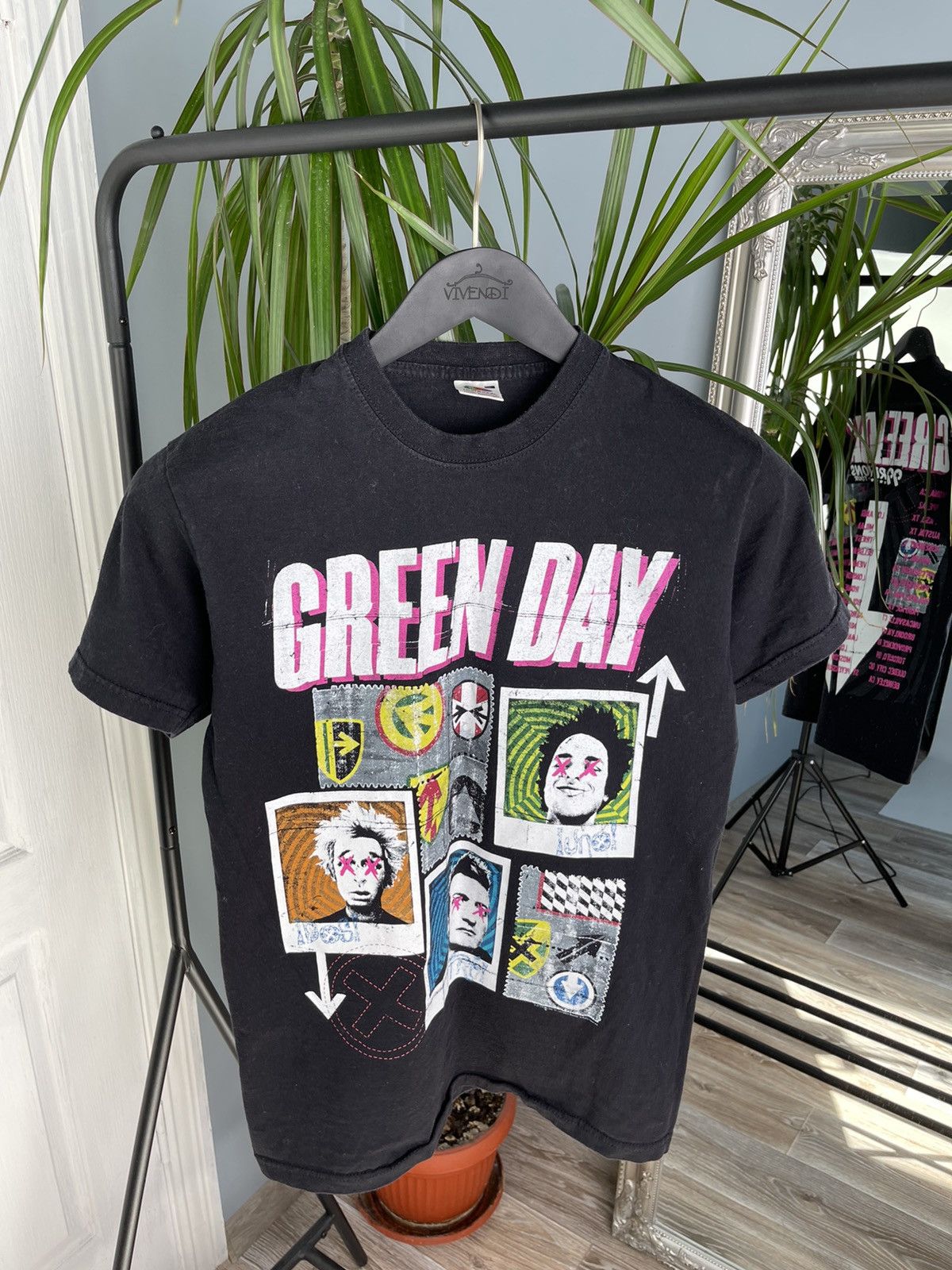 TULTEX GREEN DAY Green Day Band T-shirt Band Tee Men's M size cotton black type Vintage Second Hand