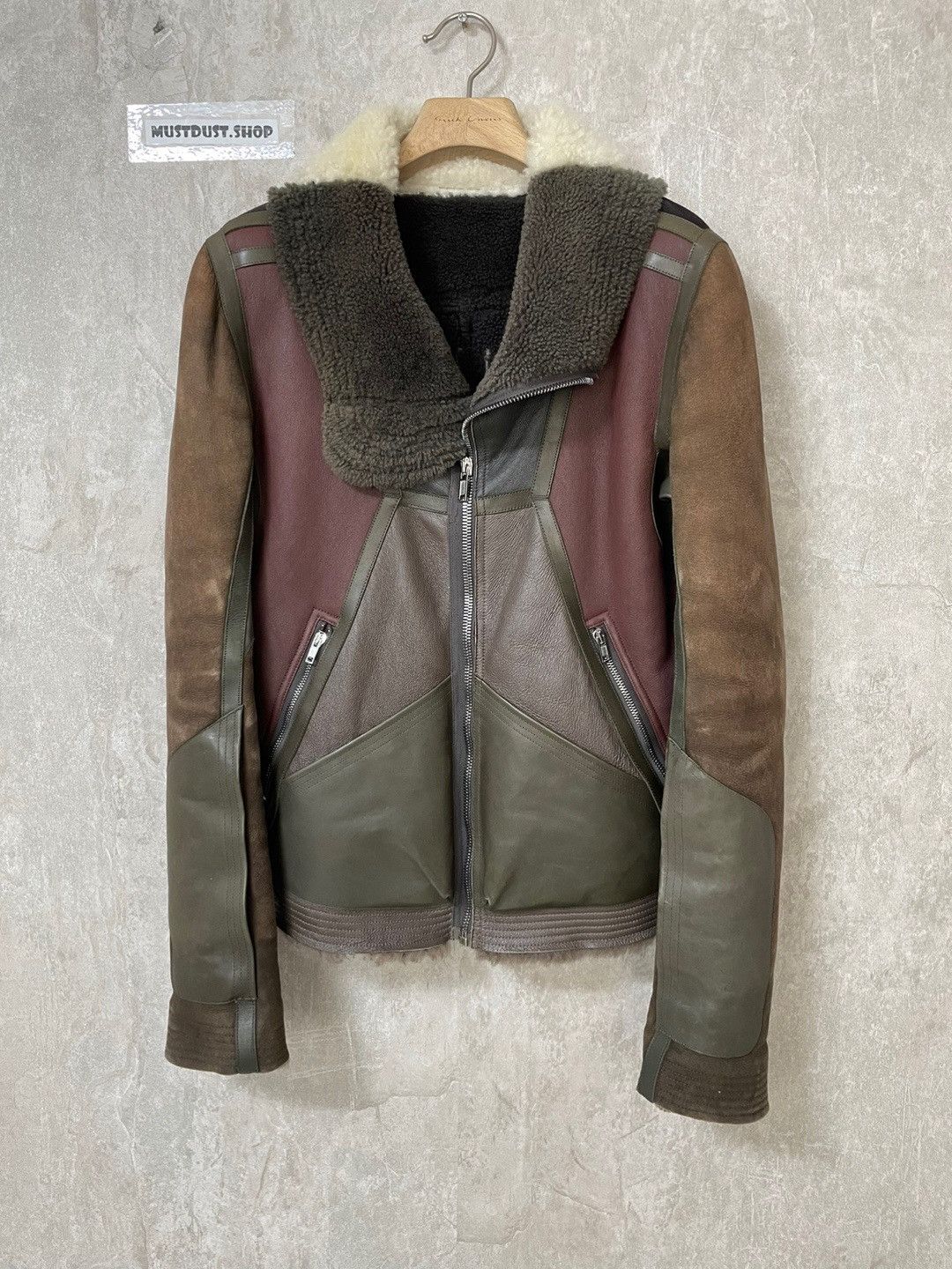 Rick owens leather sharling jacket