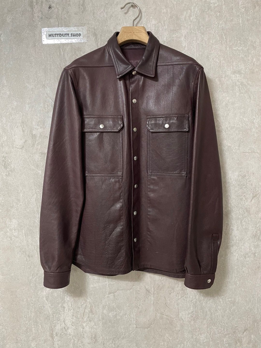 image of Rick Owens Leather Shirts Jacket in Burgandy, Men's (Size Medium)