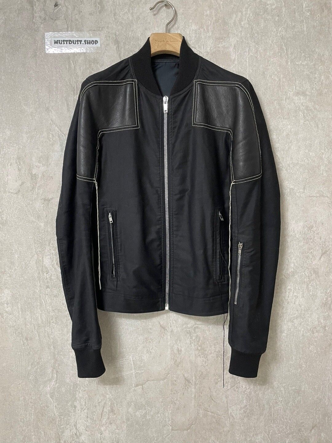 Pre-owned Rick Owens Leather Patch Bomber In Black